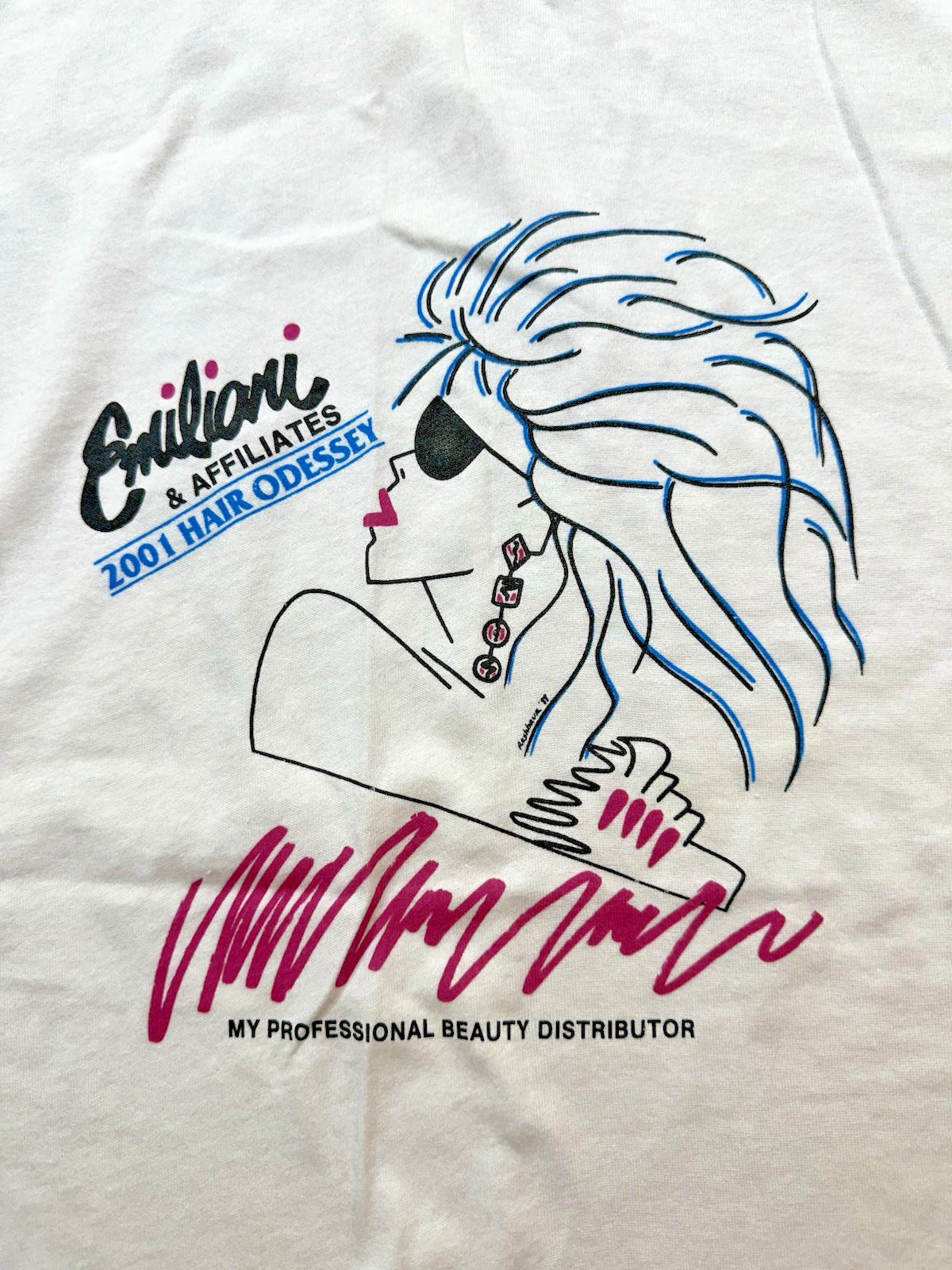 vintage 1989 SALON T SHIRT beauty EMILIANI womens PUNKY new wave PINK video girl