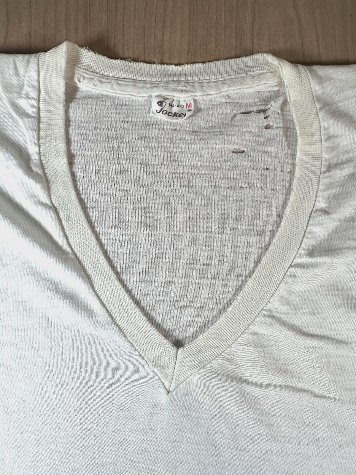 vintage 60's JOCKEY UNDERSHIRT v neck SHREDDED worn PATINA torn MEDIUM j6