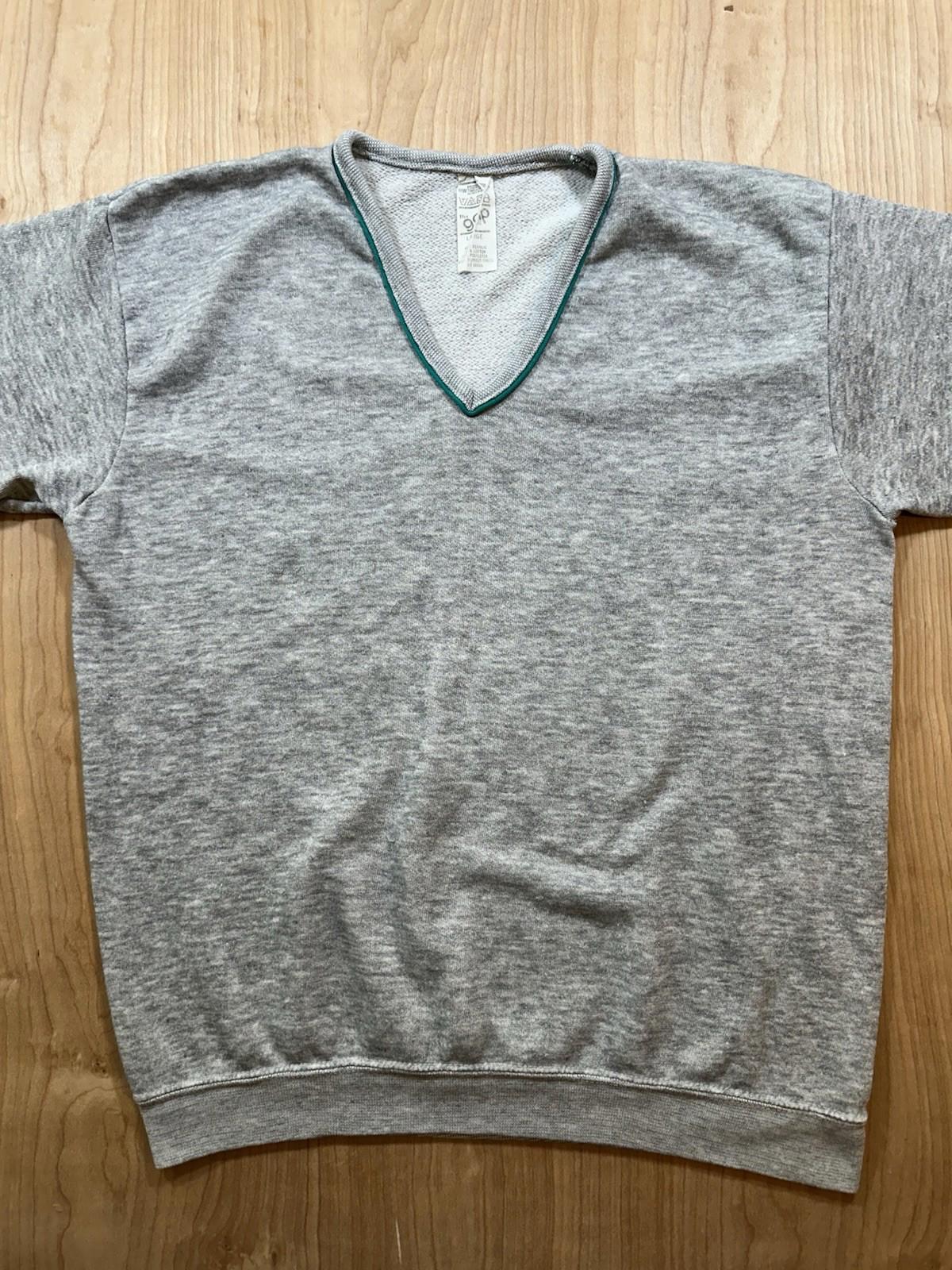 vintage 80's GAP V neck SWEATSHIRT jumper SPORTY STRIPES grey LARGE made in USA