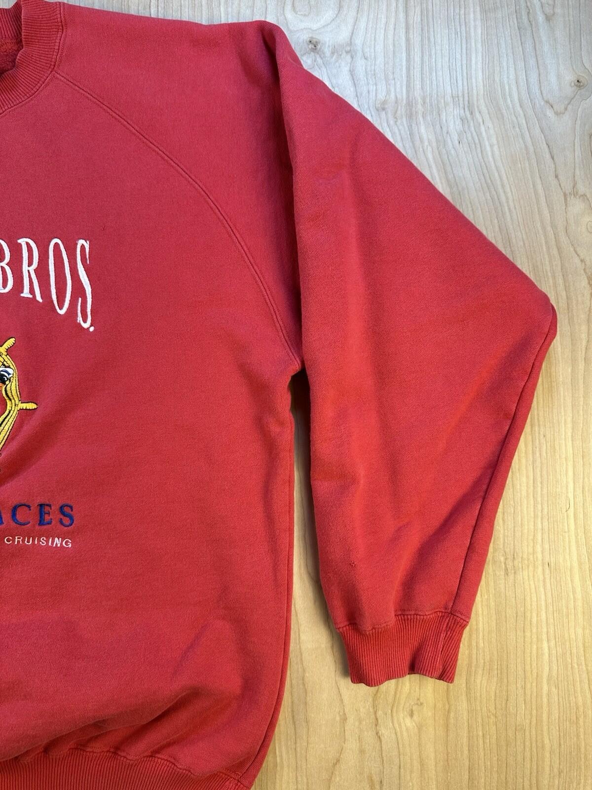 vintage 1992 LOONEY TOONS EMBROIDERED sweatshirt SAILING bugs bunny RARE red XL