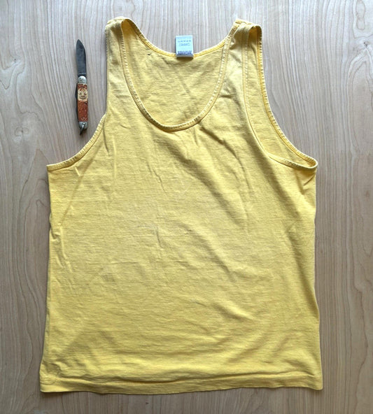 vintage 80's YELLOW TANK TOP cotton MEDIUM munsing wear SKATE indie NEW WAVE