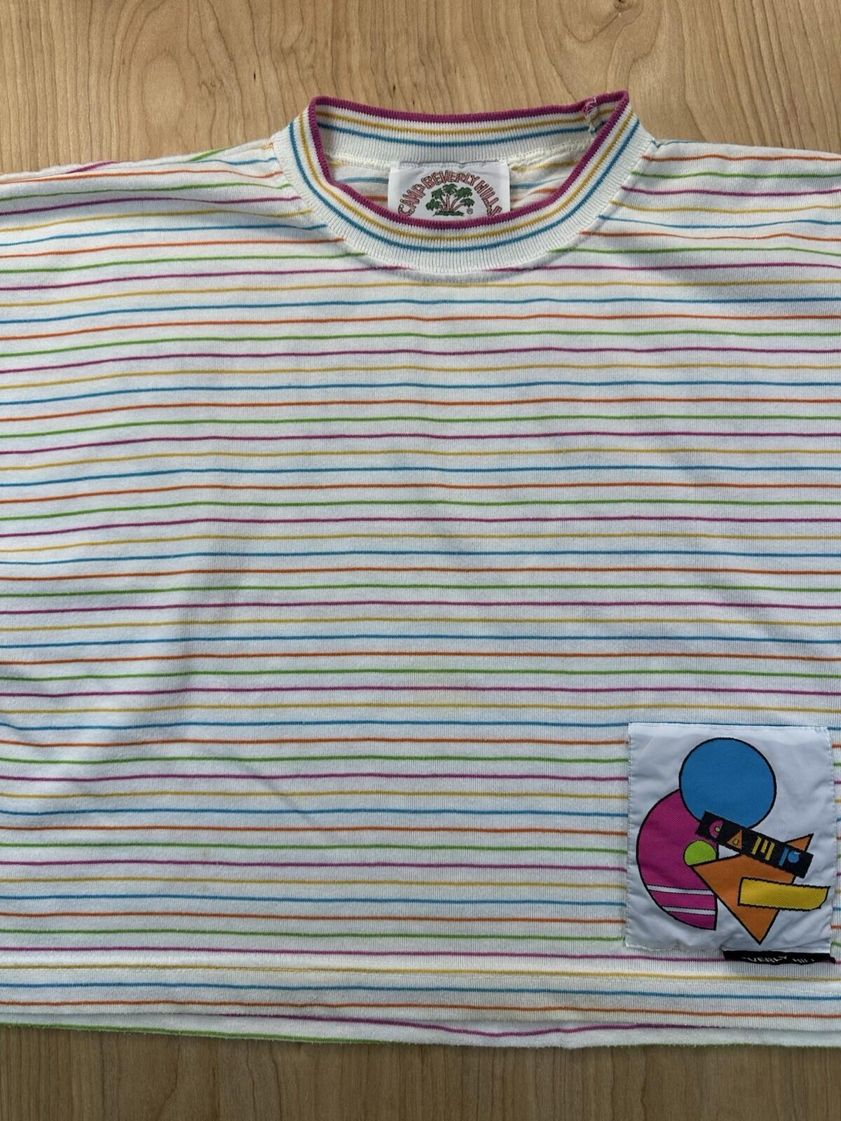 vintage 80's CAMP BEVERLY HILLS crop top applique NEW WAVE striped VALLEY GIRL