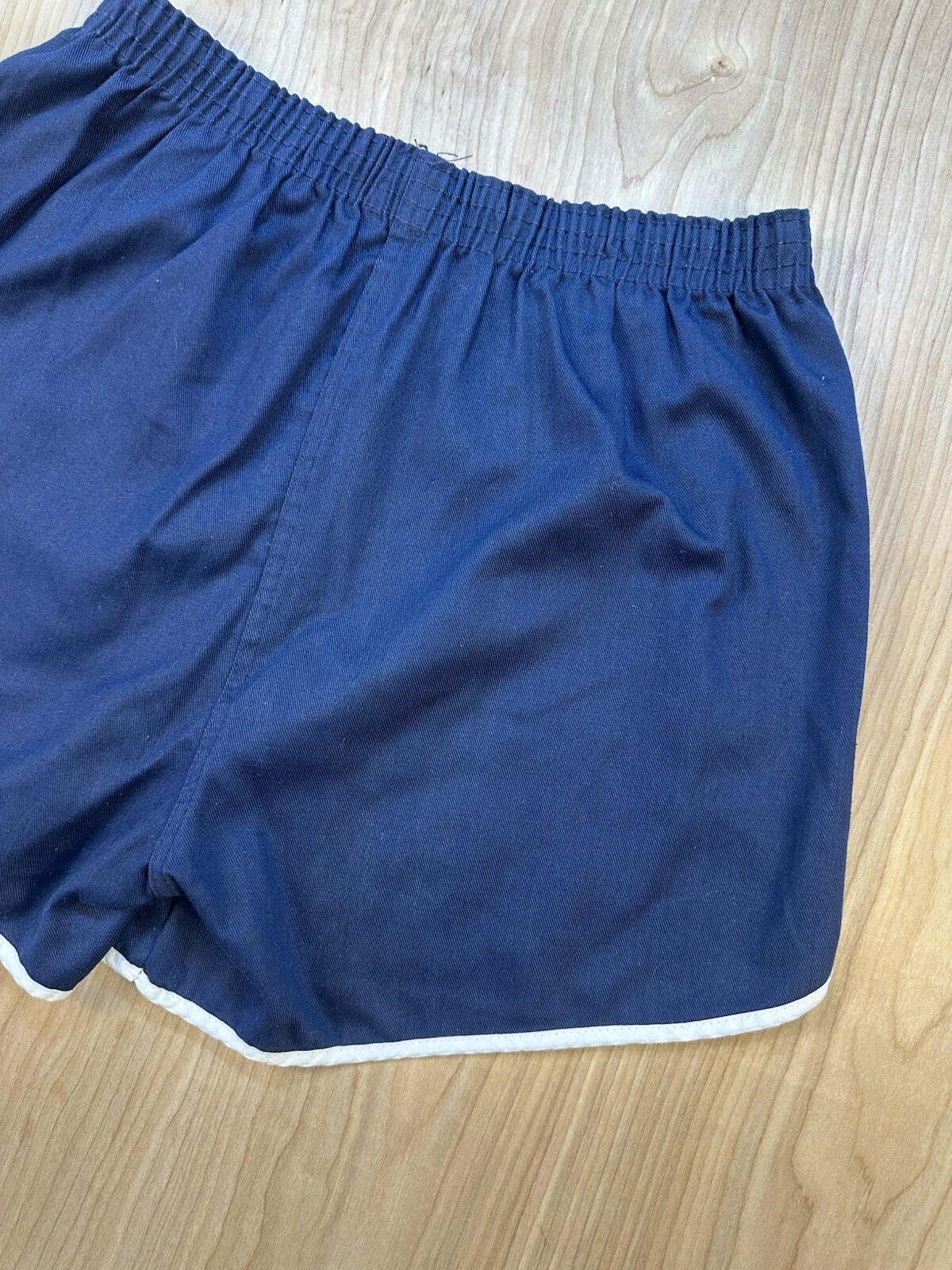 vintage 80's GYM SHORTS large BLUE with WHITE PIPING velva sheen HAWKS LOGO usa