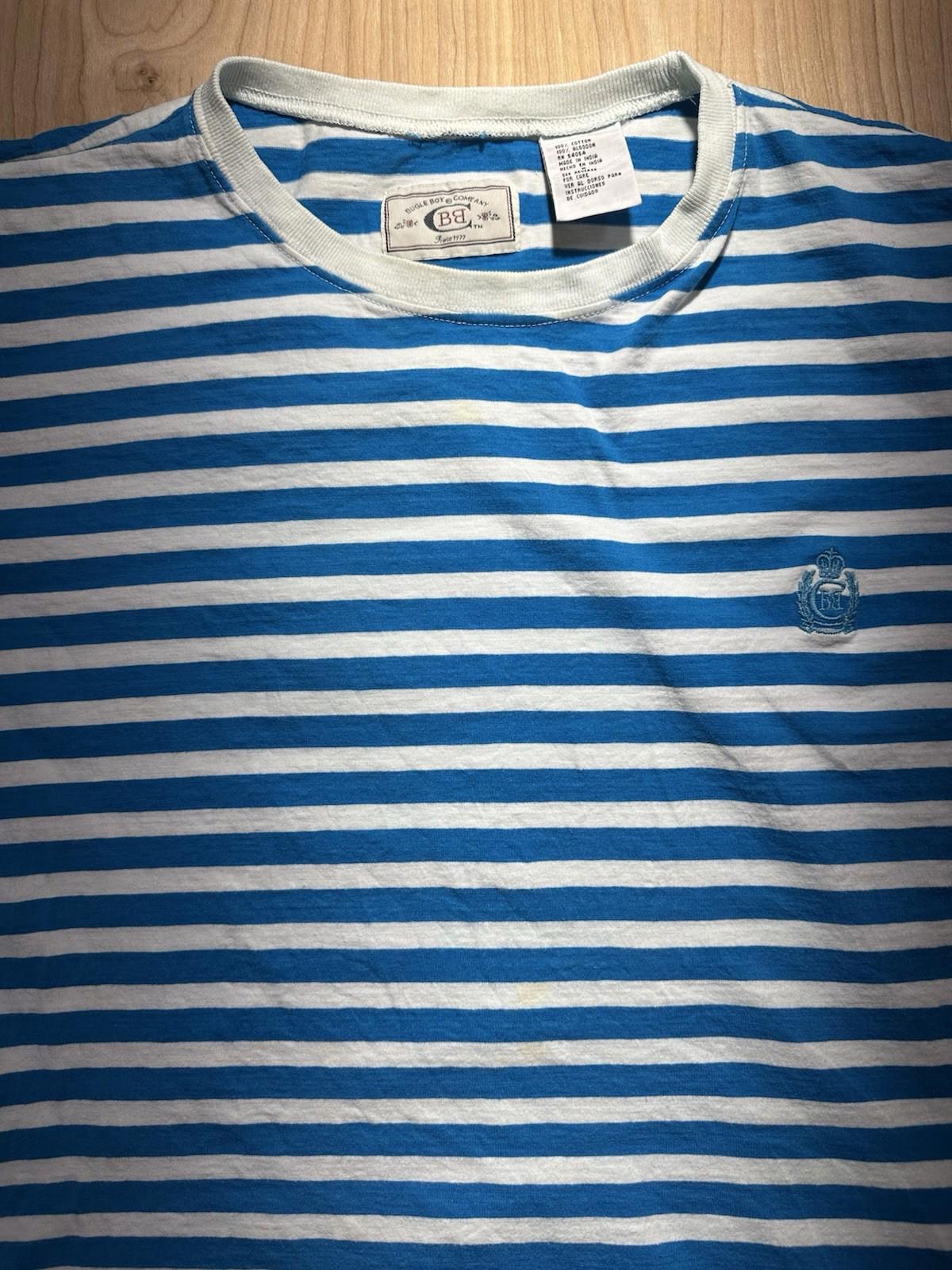 vintage 80's BUGLE BOY striped T SHIRT cotton LARGE preppy PUNK blue and white