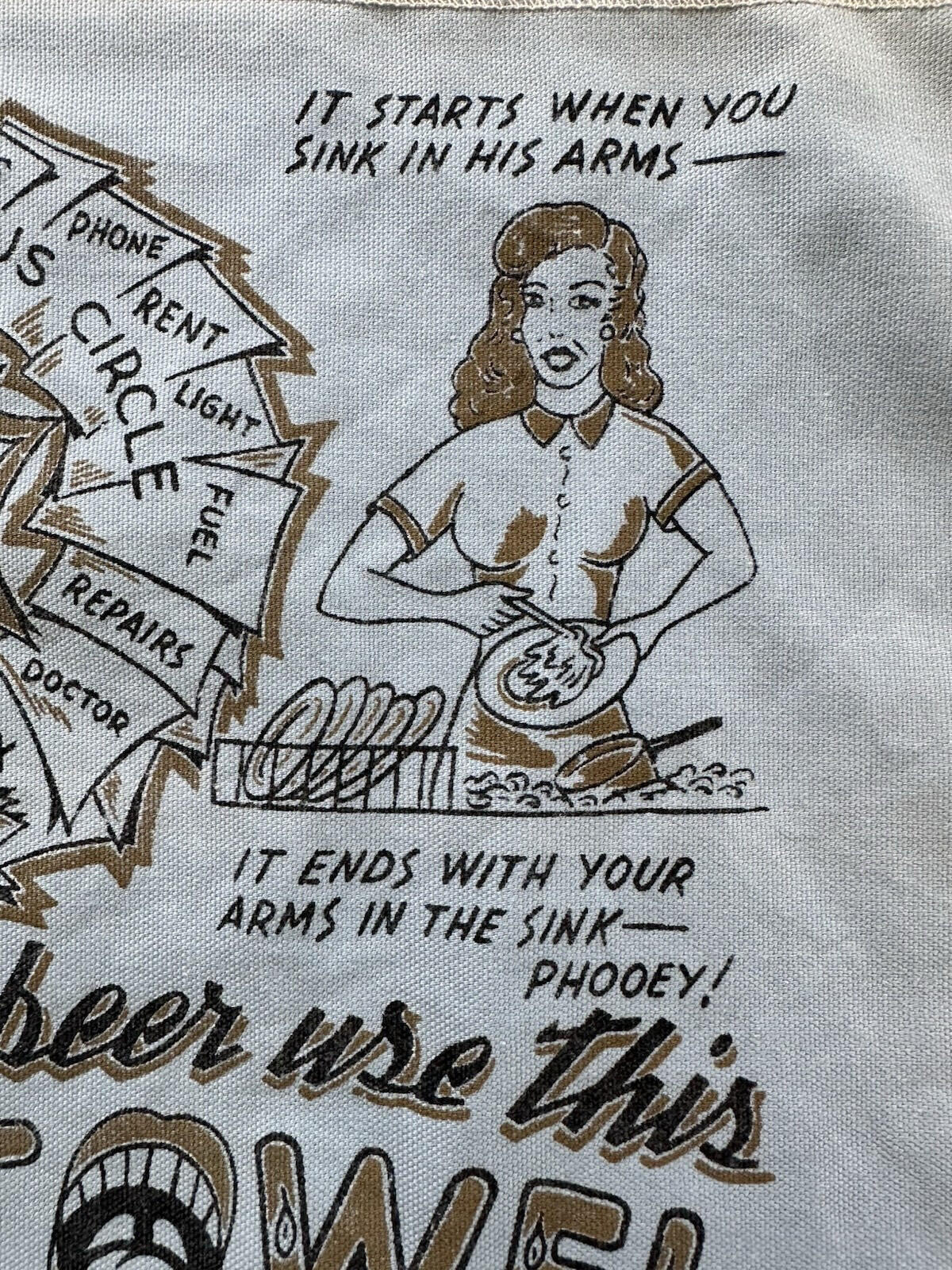 vintage 50's 60's bar ware TEA crying TOWEL cartoon comedy TATTOO FLASH