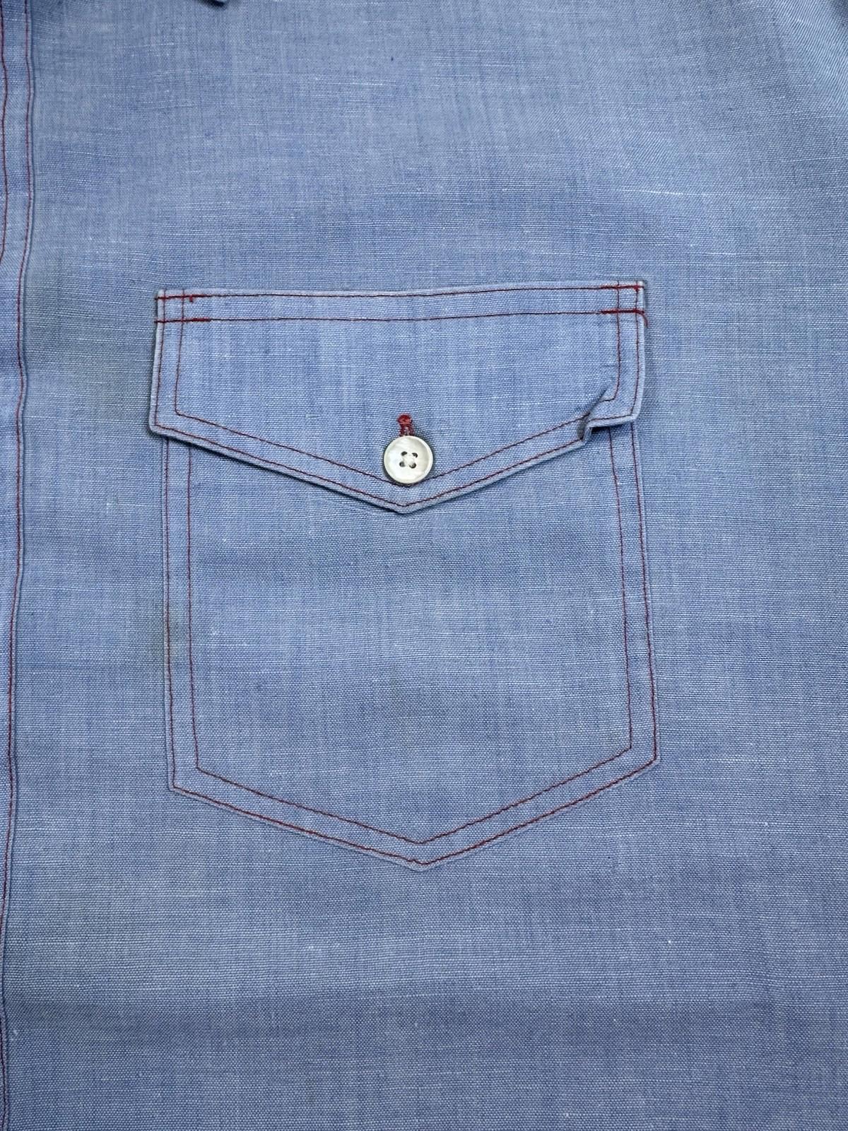 vintage 70's CHAMBRAY king size label BIG & TALL contrast red stitching TRUCKER