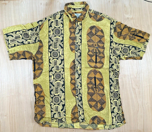 vintage TIKI SHIRT button up HAWAIIAN exotica MEDIUM natural issue by FELDINI