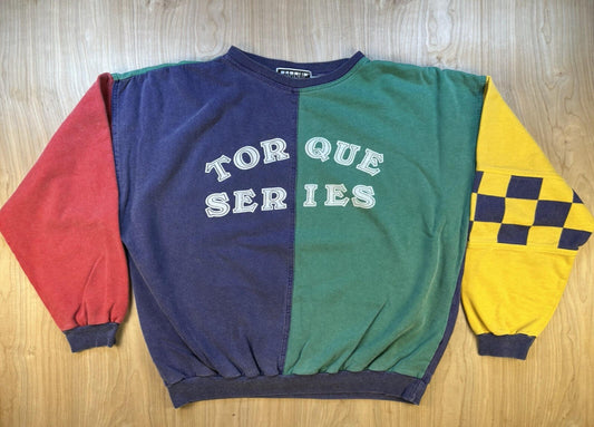 vintage 80's TORQUE SERIES sweatshirt MULTI COLORED boxy XTRA LARGE cotton PREP