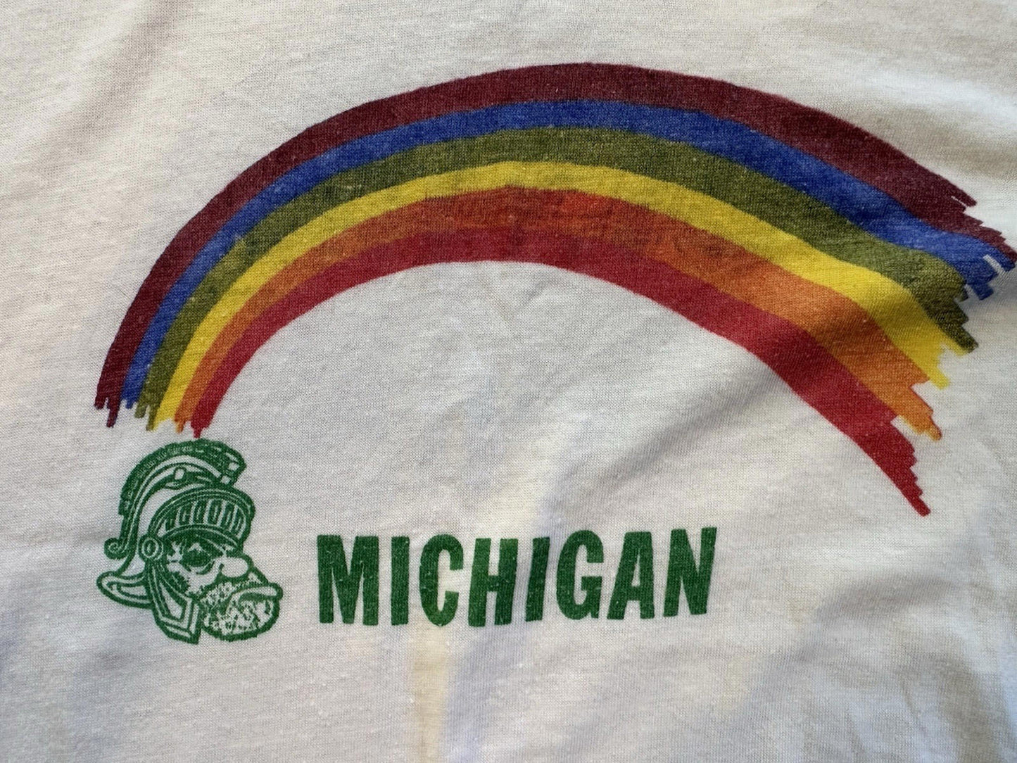 Vintage 80’s MICHIGAN STATE university SPARTANS  T Shirt RAINBOW 5050 Label Rare