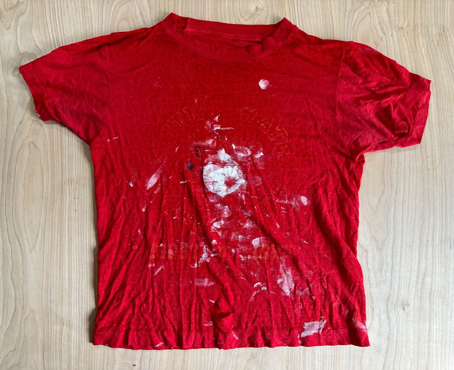 Vintage 80’s T Shirt Red Shredded Paint Splat Worn Marines Thin Faded Ramones