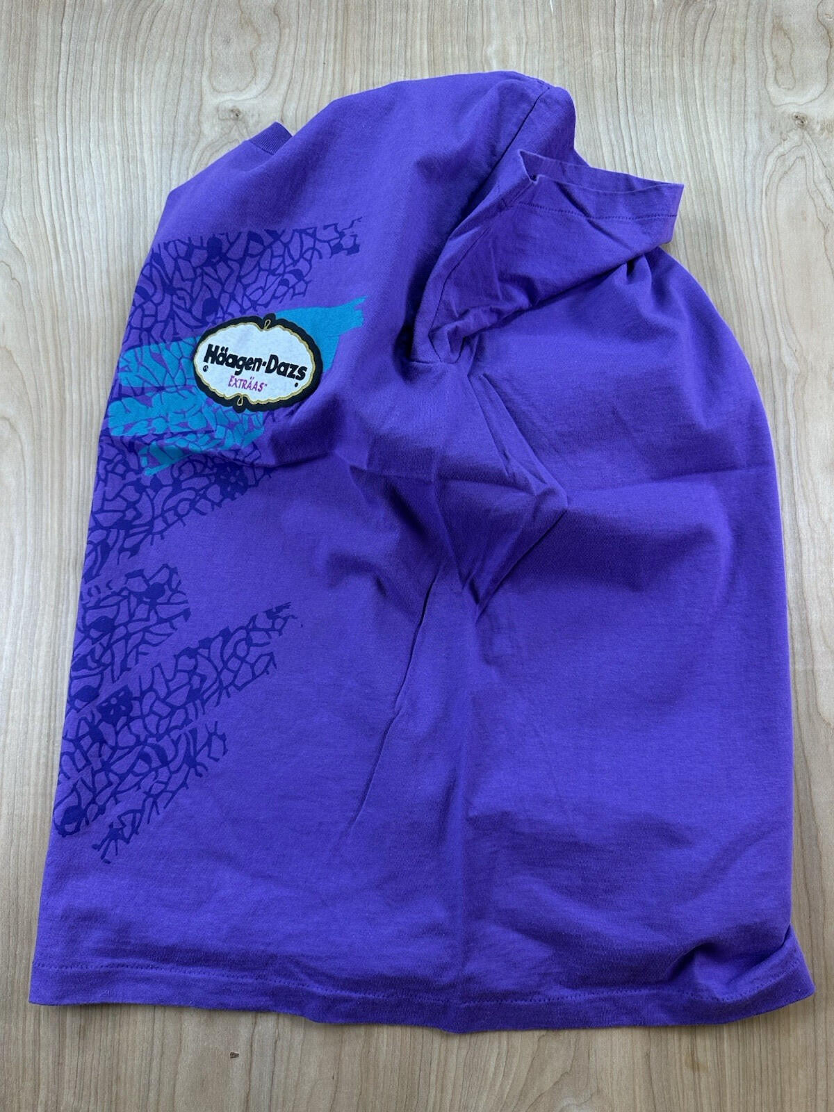 vintage 90's HAAGEN-DAZS ice cream T SHIRT purple COTTON usa made TEAL size LARG