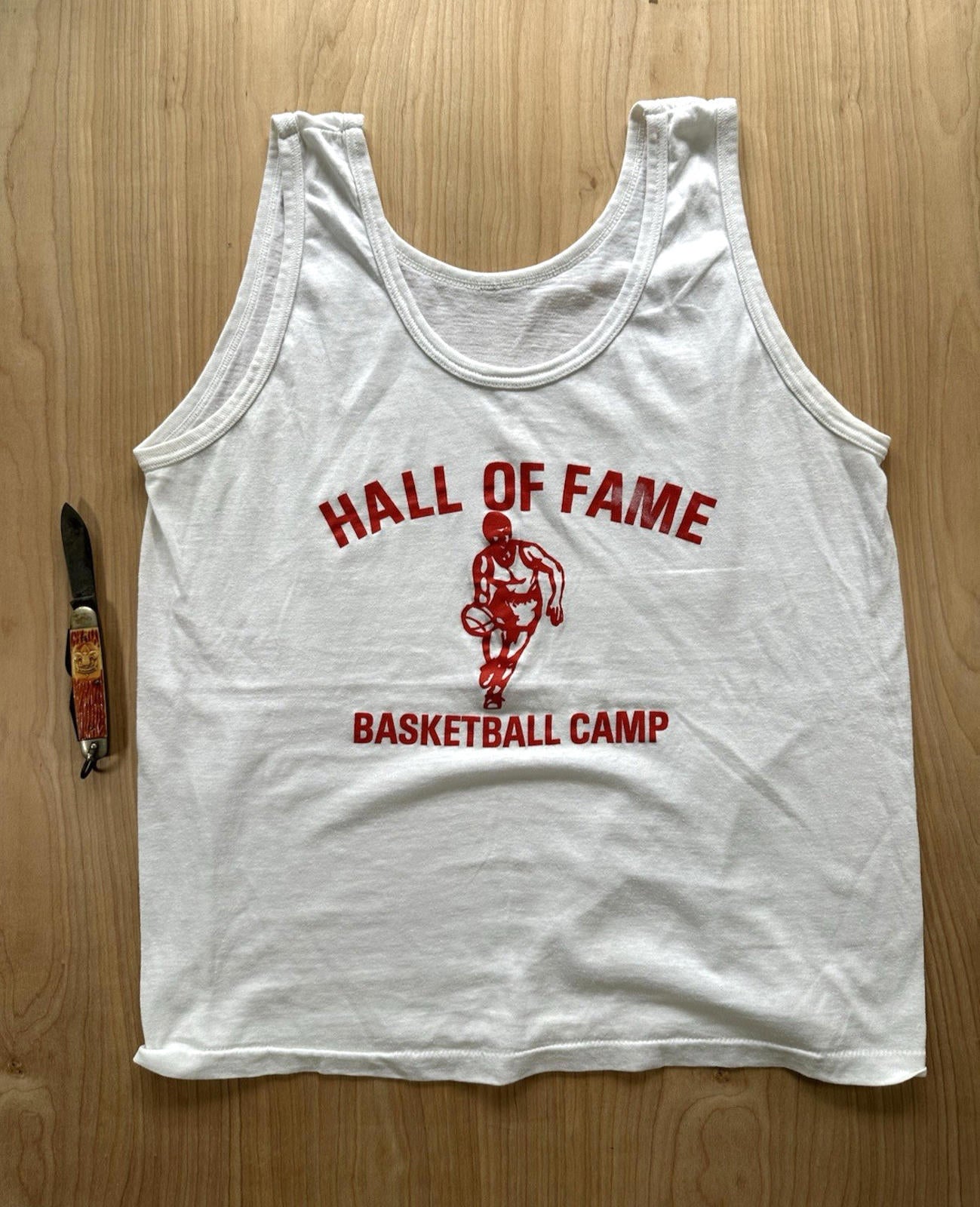 vintage 1980's BASKETBALL CAMP tank top SINGLE STITCH hall of fame LARGE
