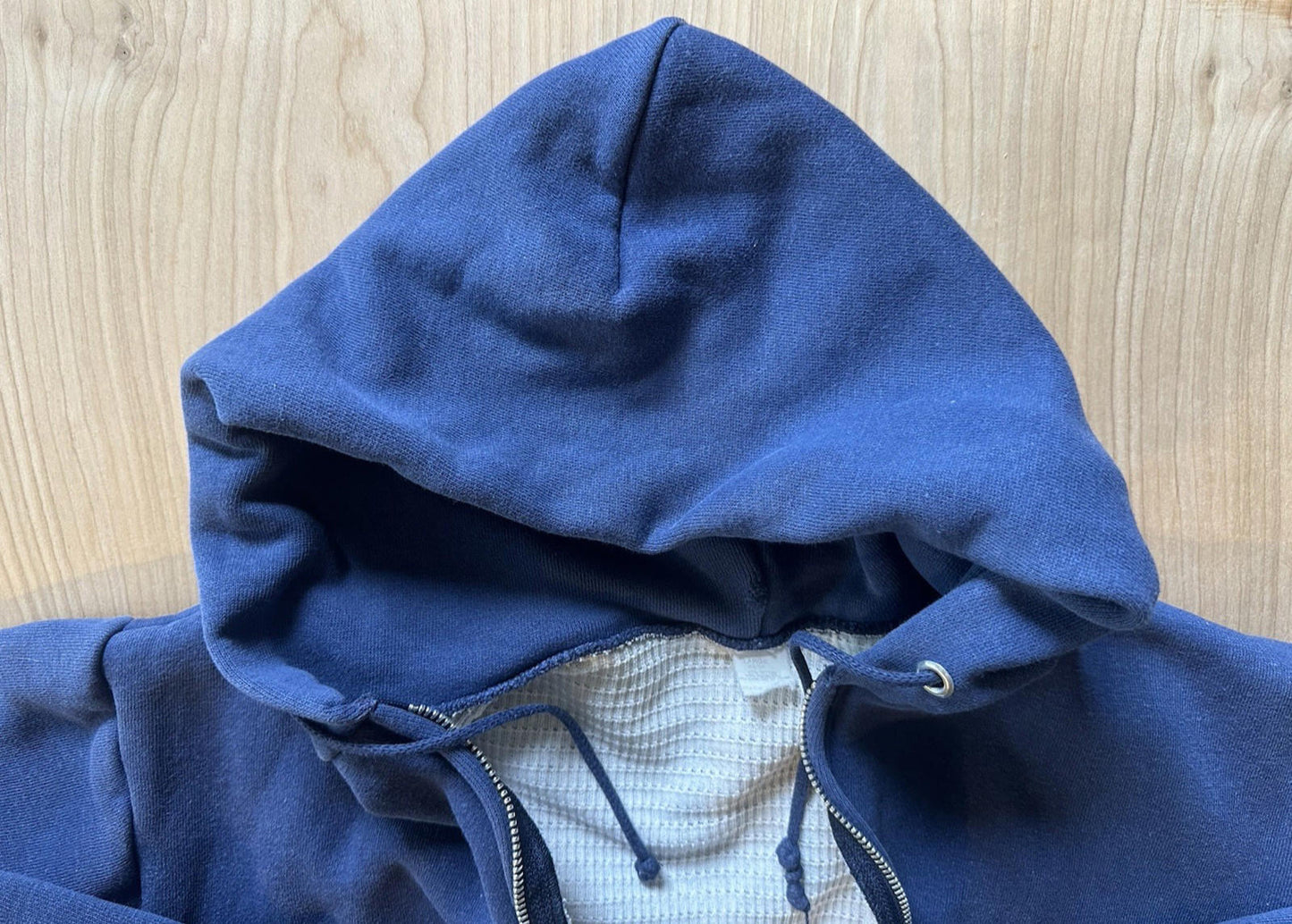 vintage 70's WAFFLE lined DBL HOODED zip up SWEATSHIRT shredded YKK ZIP faded