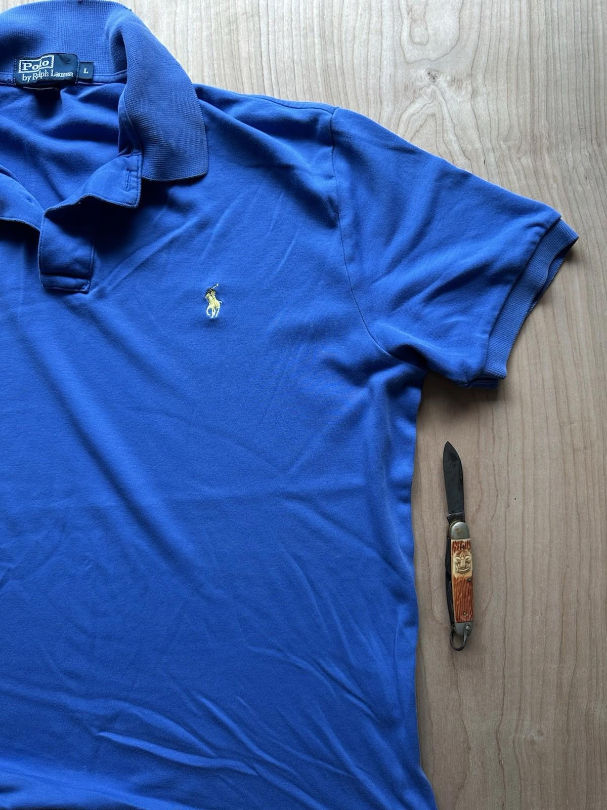 vintage 90's POLO shirt RALPH LAUREN sky blue WORN faded BROKEN IN frayed SOFT