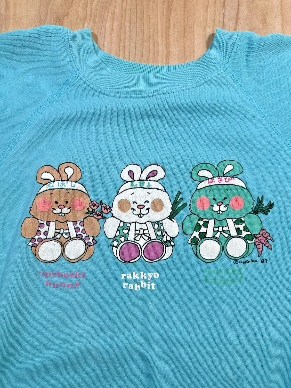 vintage 1987 japanese bunny rabbit CUTE SWEATSHIRT hanes L KAWAII aya-ko MOCHI