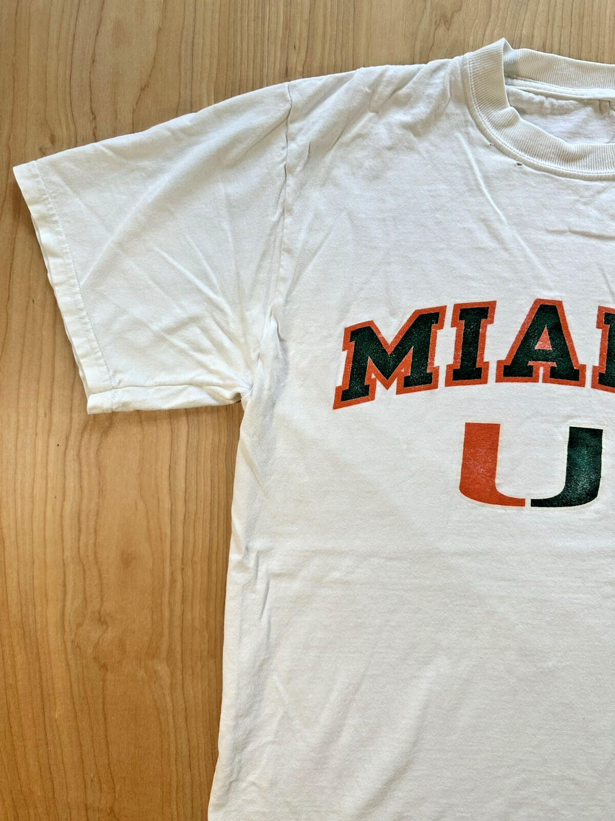 vintage UNIVERSITY OF MIAMI champion T SHIRT worn out FADED medium WHITE soft