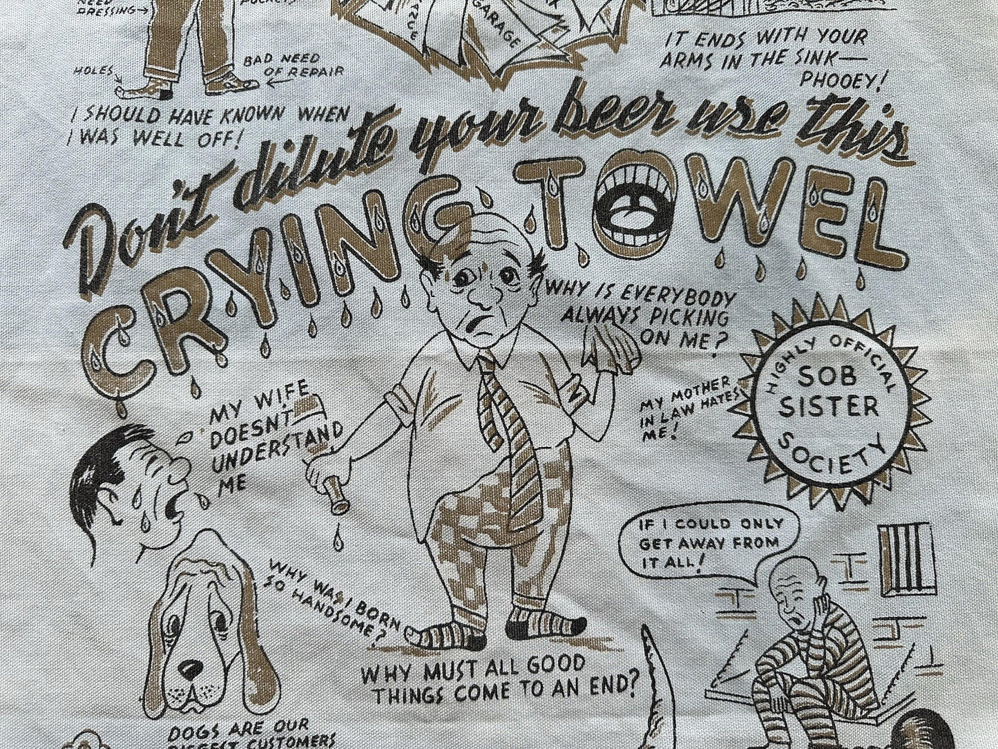 vintage 50's 60's bar ware TEA crying TOWEL cartoon comedy TATTOO FLASH