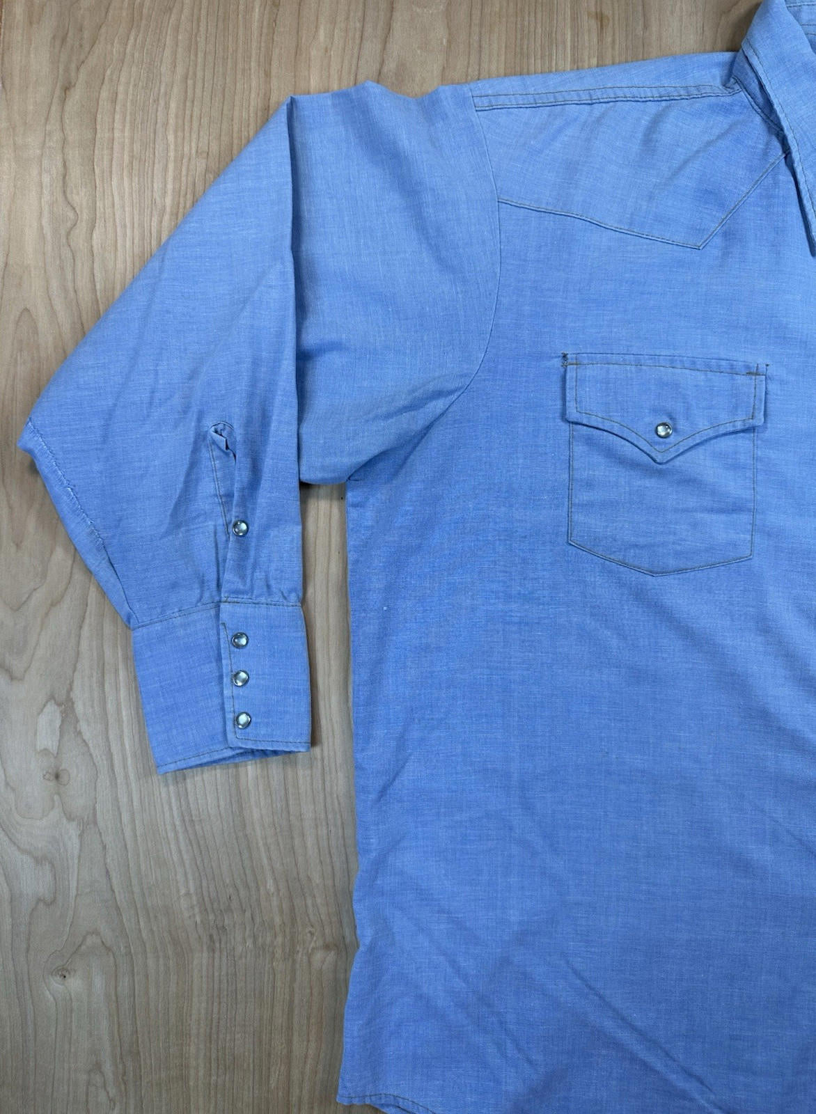 vintage 70's SEARS western wear 2XL pearl snap CHAMBRAY cowboy shirt