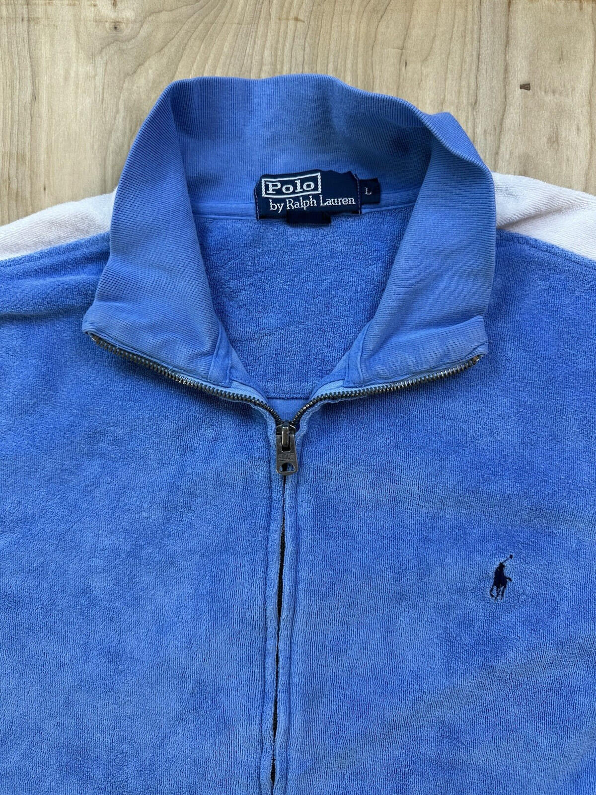 vintage 80's POLO RALPH LAUREN terry cloth ZIP UP SWEATSHIRT JACKET large STRIPE