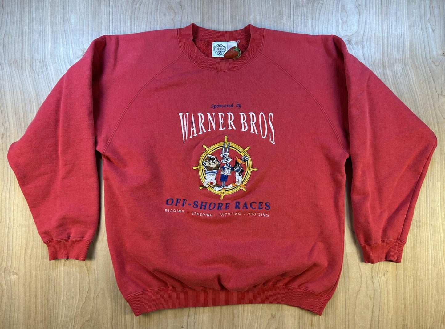 vintage 1992 LOONEY TOONS EMBROIDERED sweatshirt SAILING bugs bunny RARE red XL