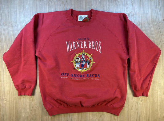 vintage 1992 LOONEY TOONS EMBROIDERED sweatshirt SAILING bugs bunny RARE red XL