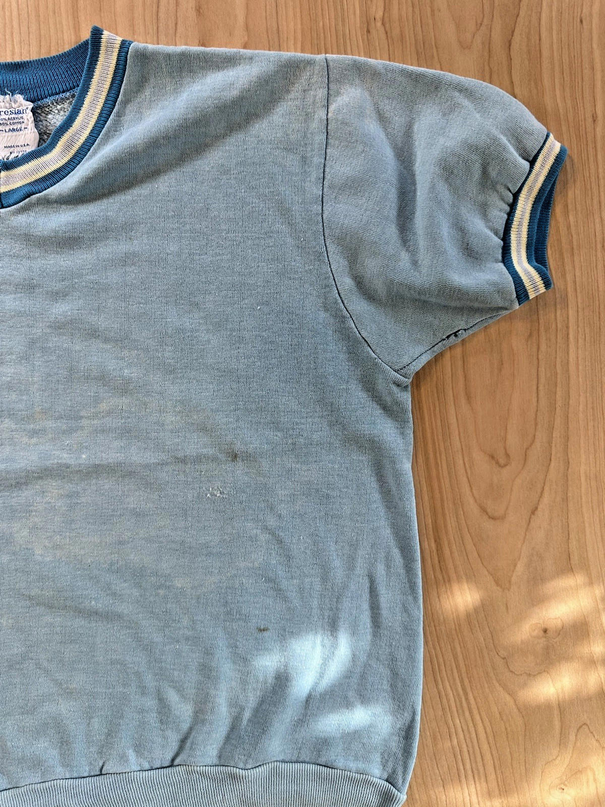 vintage 60's CRESLIN ringer SHORT SLEEVE SWEATSHIRT large FADED shredded PATINA