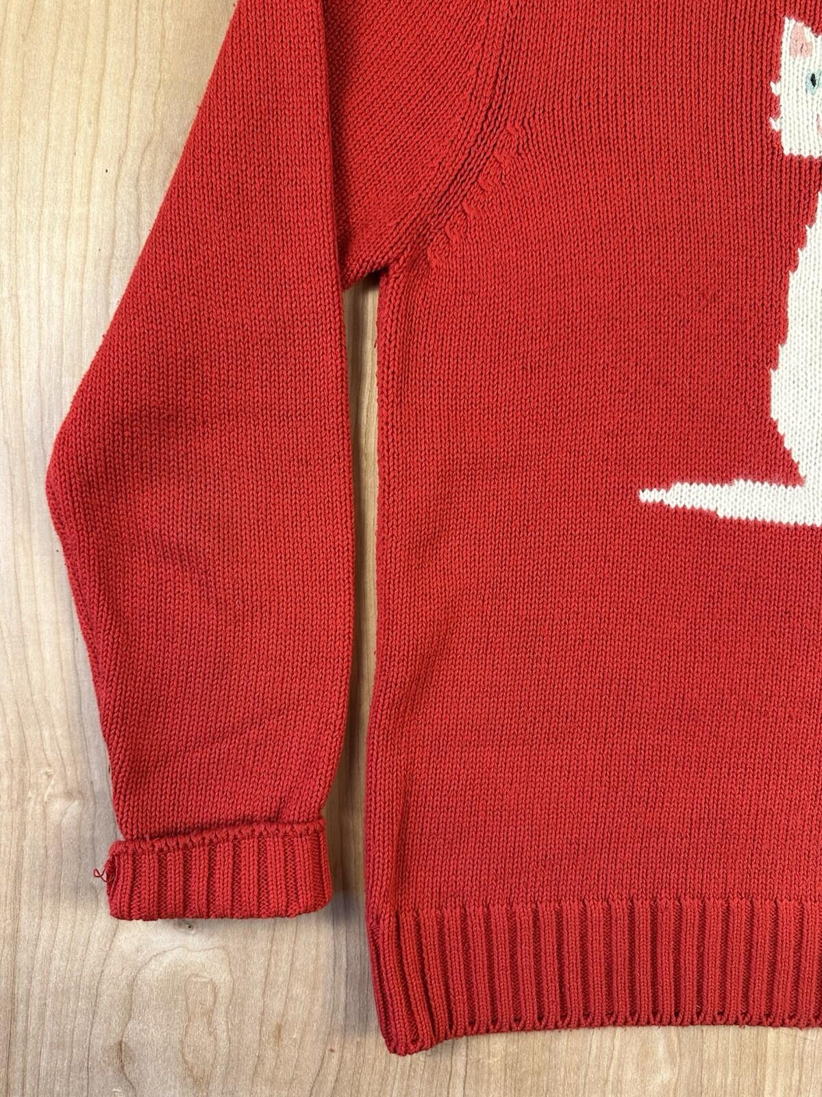 vintage 1980's CAT SWEATER handmade PUFFY SLEEVE red WHITE KITTY valley girl WOW