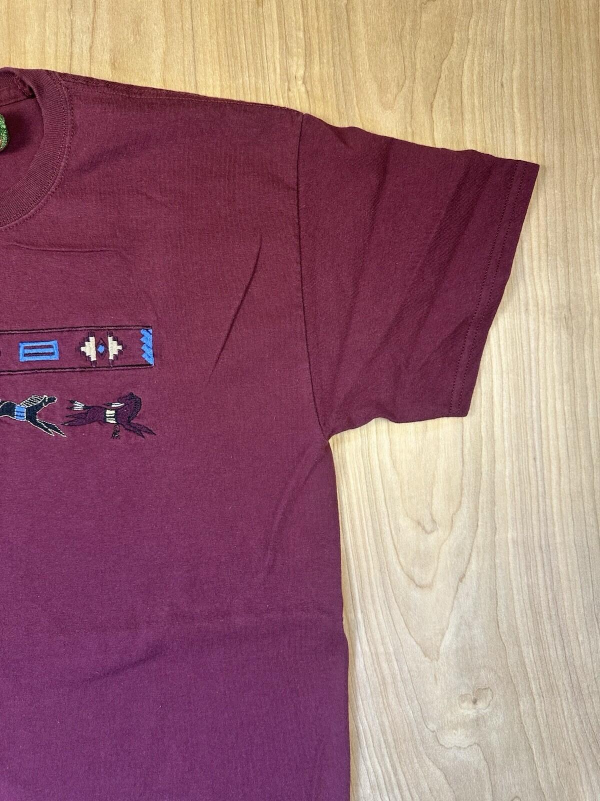 vintage 90's HORSES SOUTH WESTERN embroidered T SHIRT maroon MEDIUM indian AZTEC