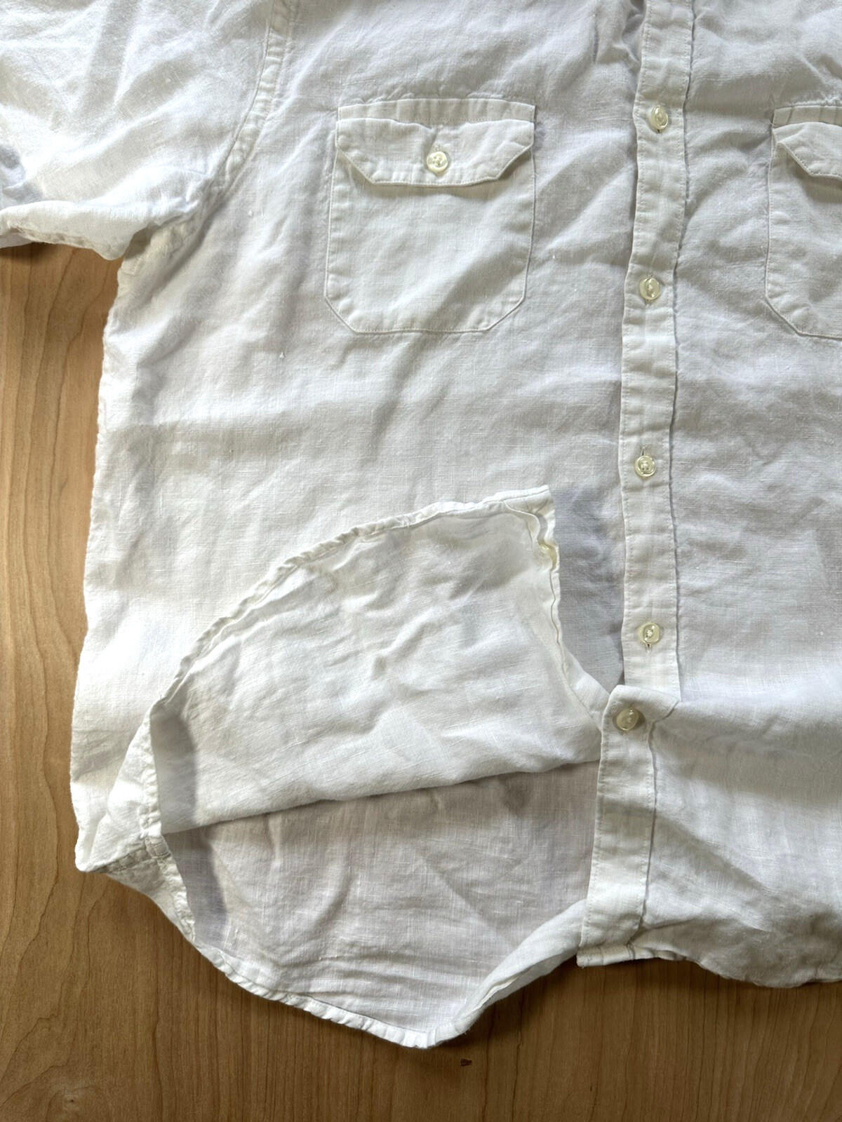 vintage 90's LINEN button up shirt MENS large pockets SUMMER gorp CLAIBORNE