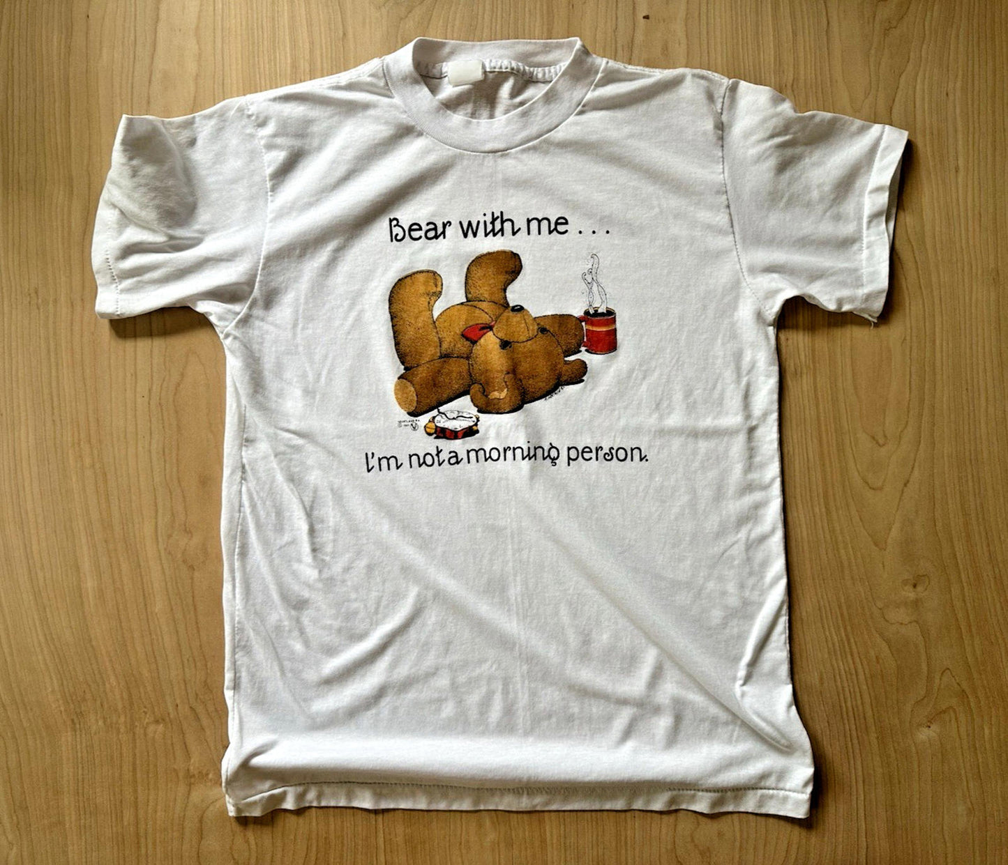 Vintage Bear With Me I’m Not A Morning Person T-Shirt Adult XL White 1990