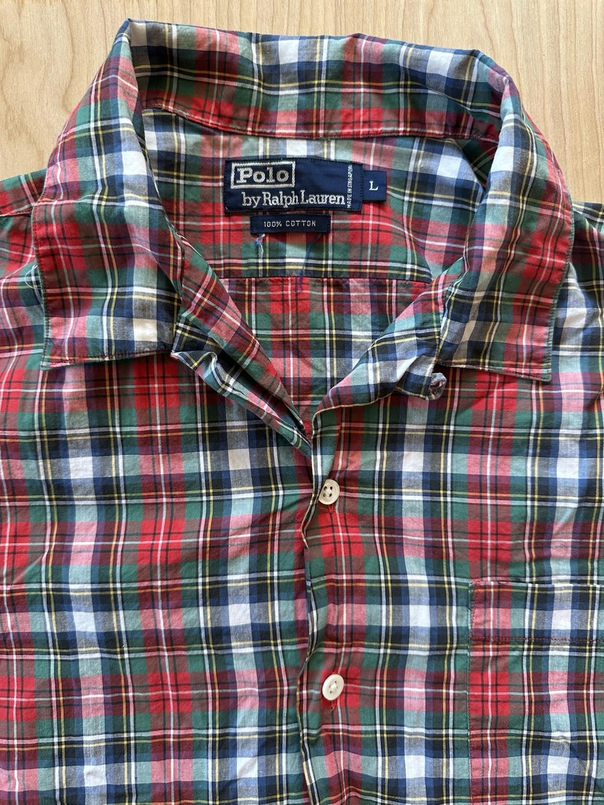 vintage 90's POLO RALPH LAUREN plaid CAMP COLLAR size LARGE striaght hem