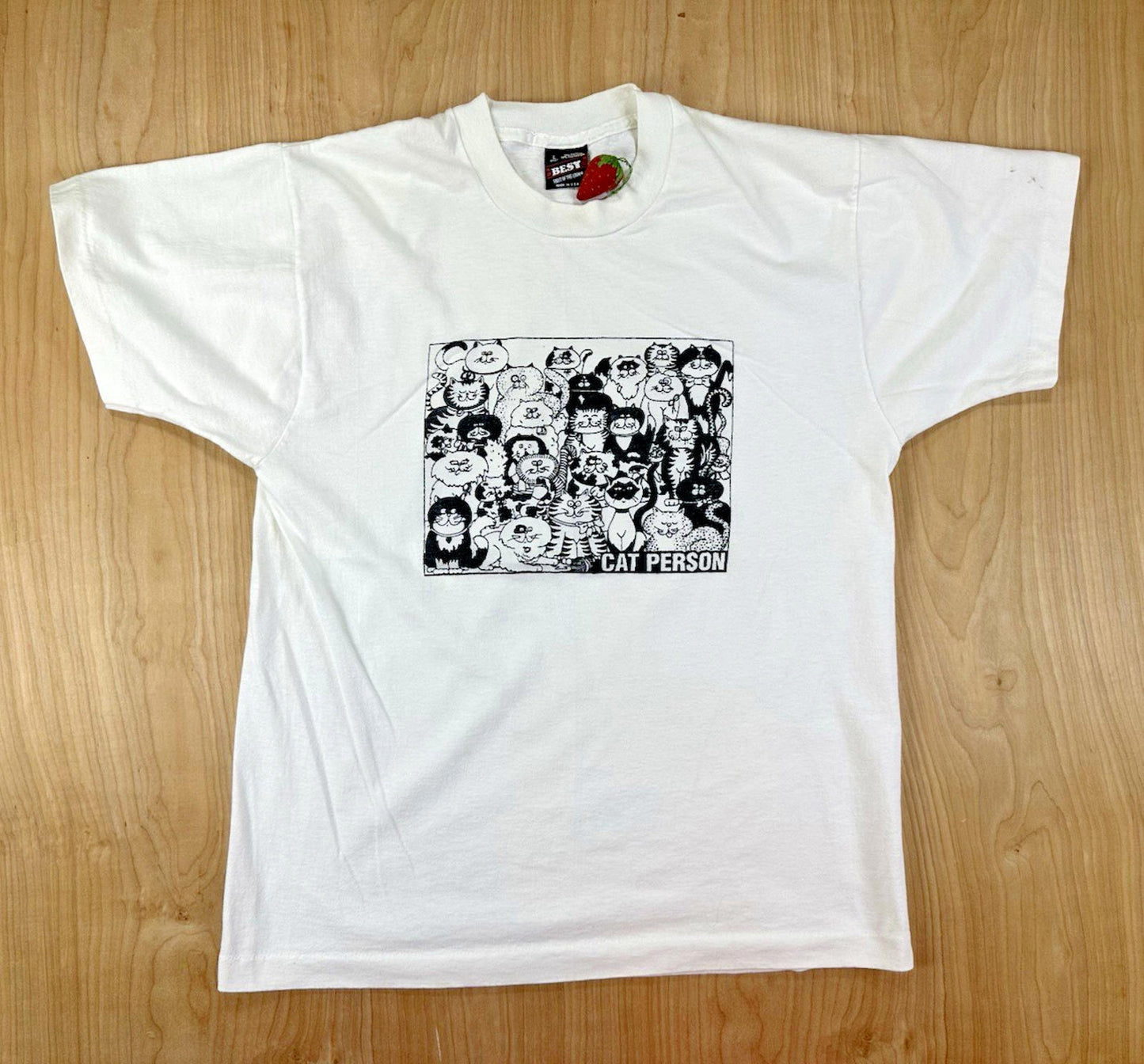 vintage 90's CAT PERSON t shirt LARGE screen stars best ILLUISTRATION cute NORM
