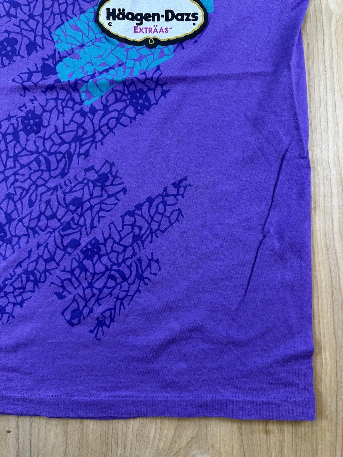 vintage 90's HAAGEN-DAZS ice cream T SHIRT purple COTTON usa made TEAL size LARG