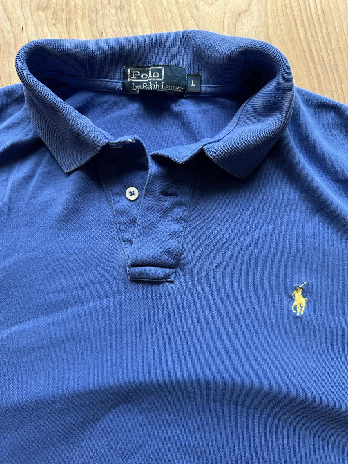 vintage 90's POLO shirt RALPH LAUREN sky blue WORN faded BROKEN IN frayed SOFT