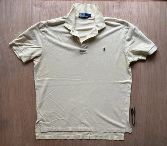 vintage 90's POLO shirt RALPH LAUREN yellow WORN faded BROKEN IN shredded SOFT