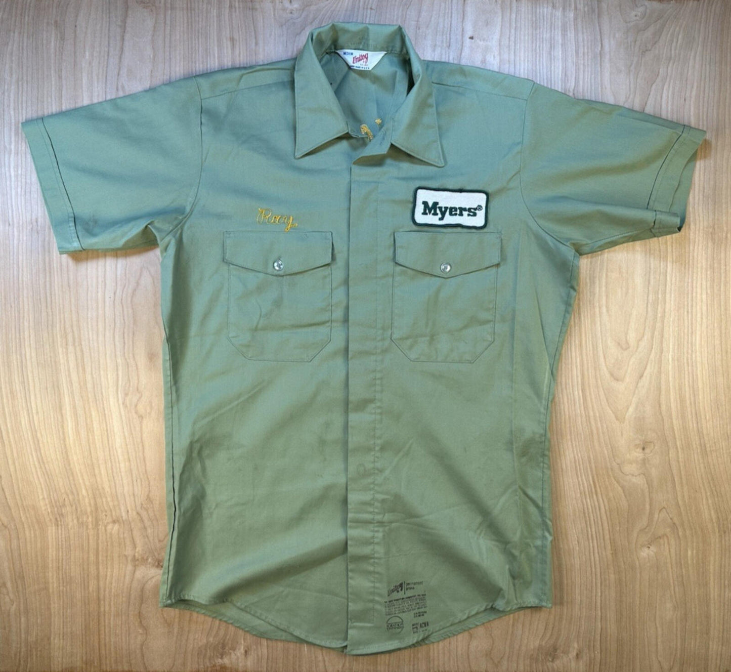 vintage 60's CHAIN STITCH large patch UNITOGG work shirt MEDIUM green USA made