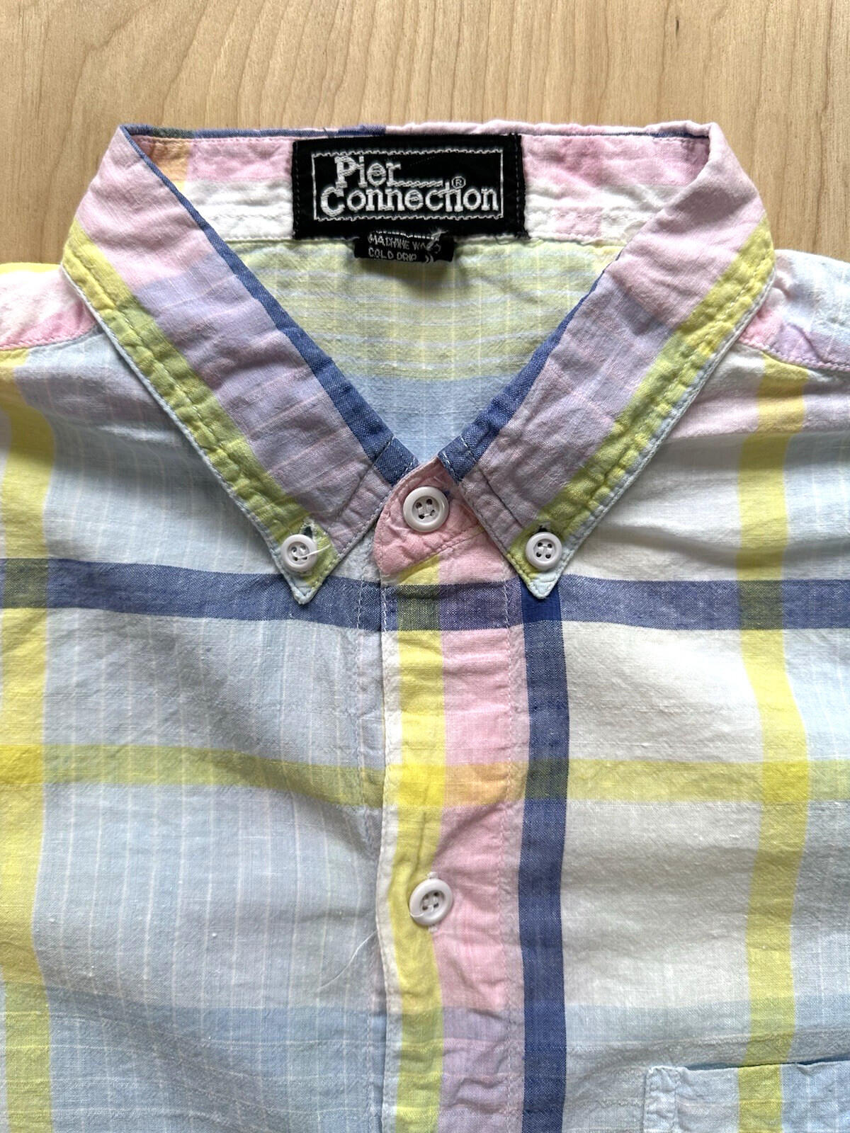 vintage 80's-90's SUMMER PLAID button up SHORT SLEEVE collar MADRAS preppy
