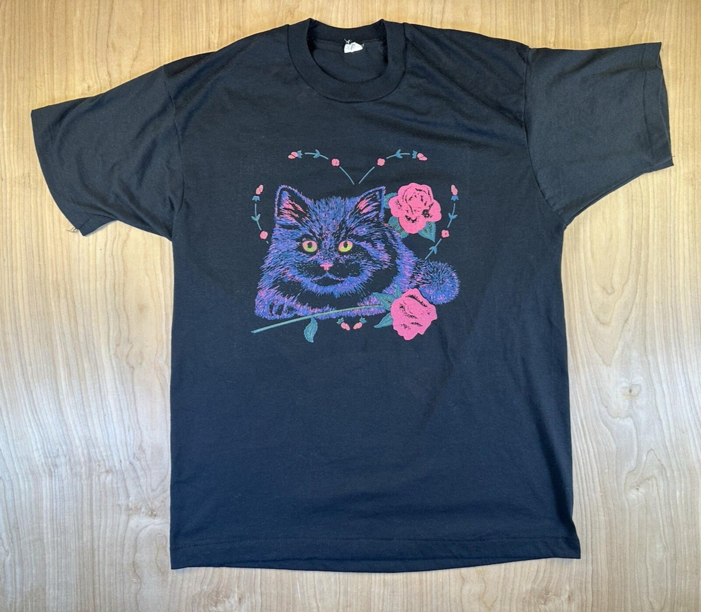 vintage 80's CAT T SHIRT psychedelic COLOR WAY screen stars SINGLE STITCH kitty