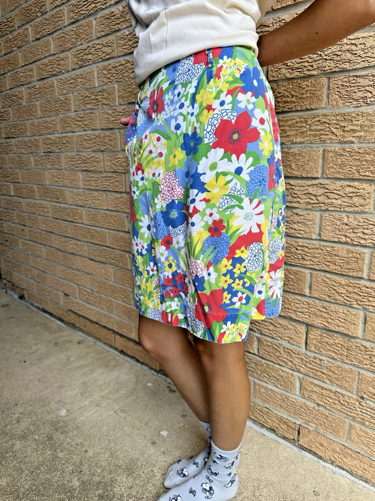 vintage 70's FLORAL A line SKIRT back slit ZIPPER indie HIPPY preppy ONE POCKET
