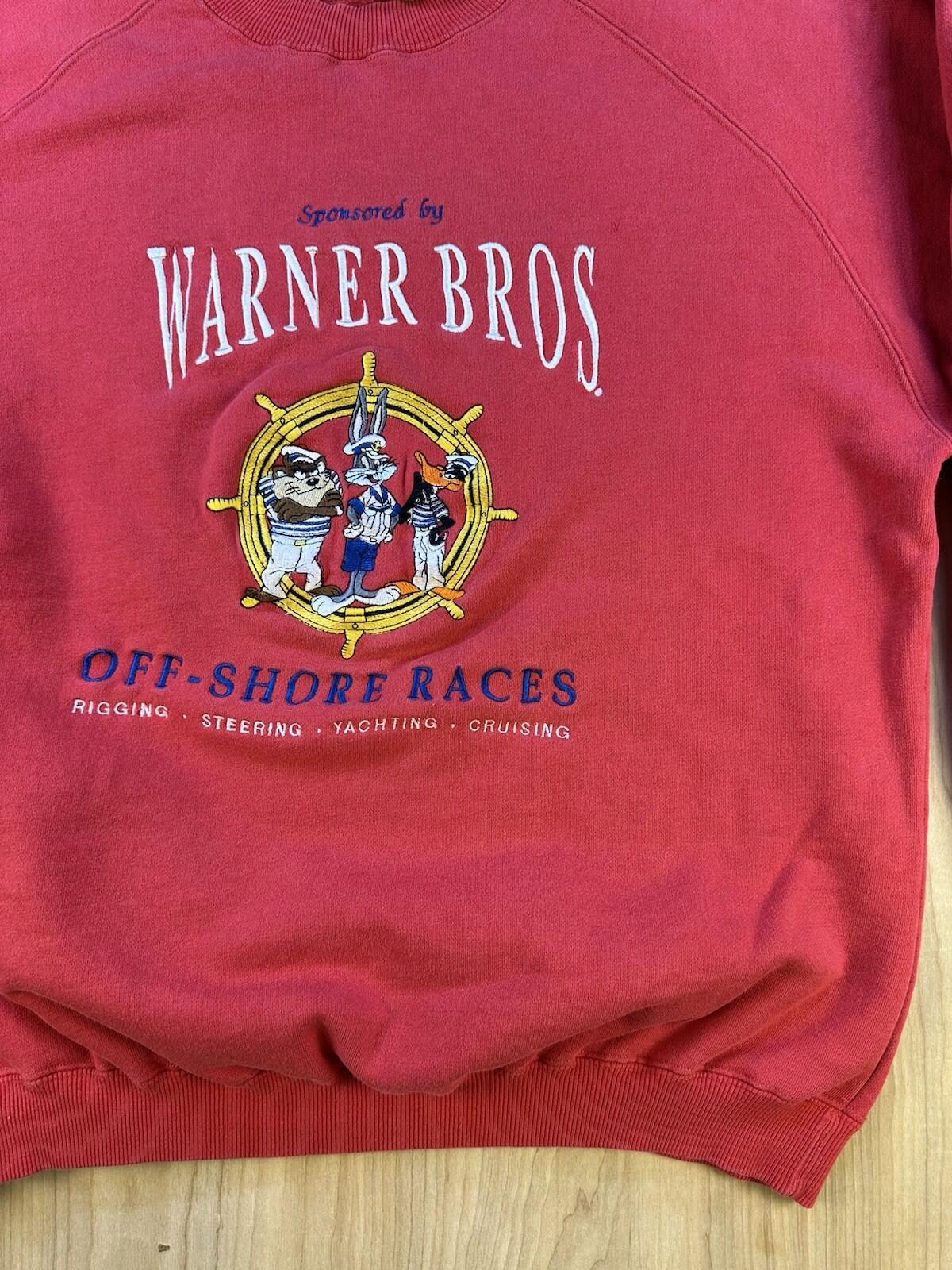 vintage 1992 LOONEY TOONS EMBROIDERED sweatshirt SAILING bugs bunny RARE red XL
