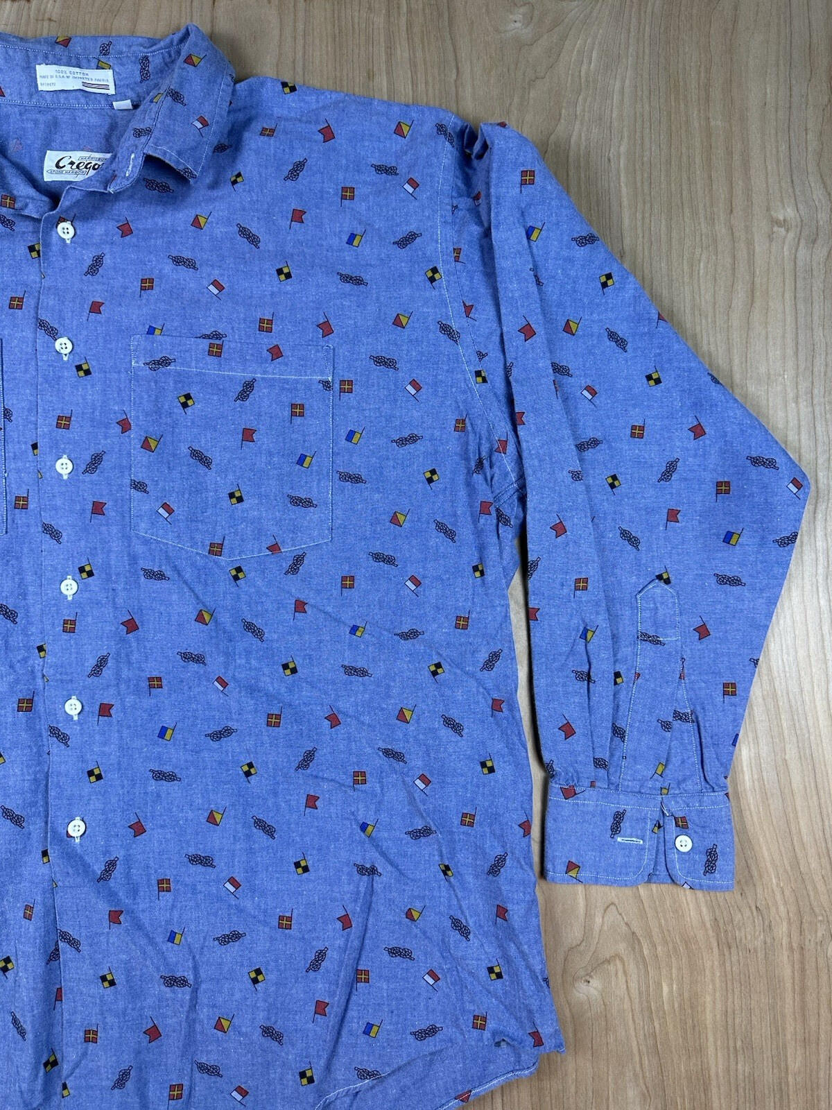 vintage 80's CHAMBRAY nautical theme BUTTON DOWN xtra large CREGOS stone harbor