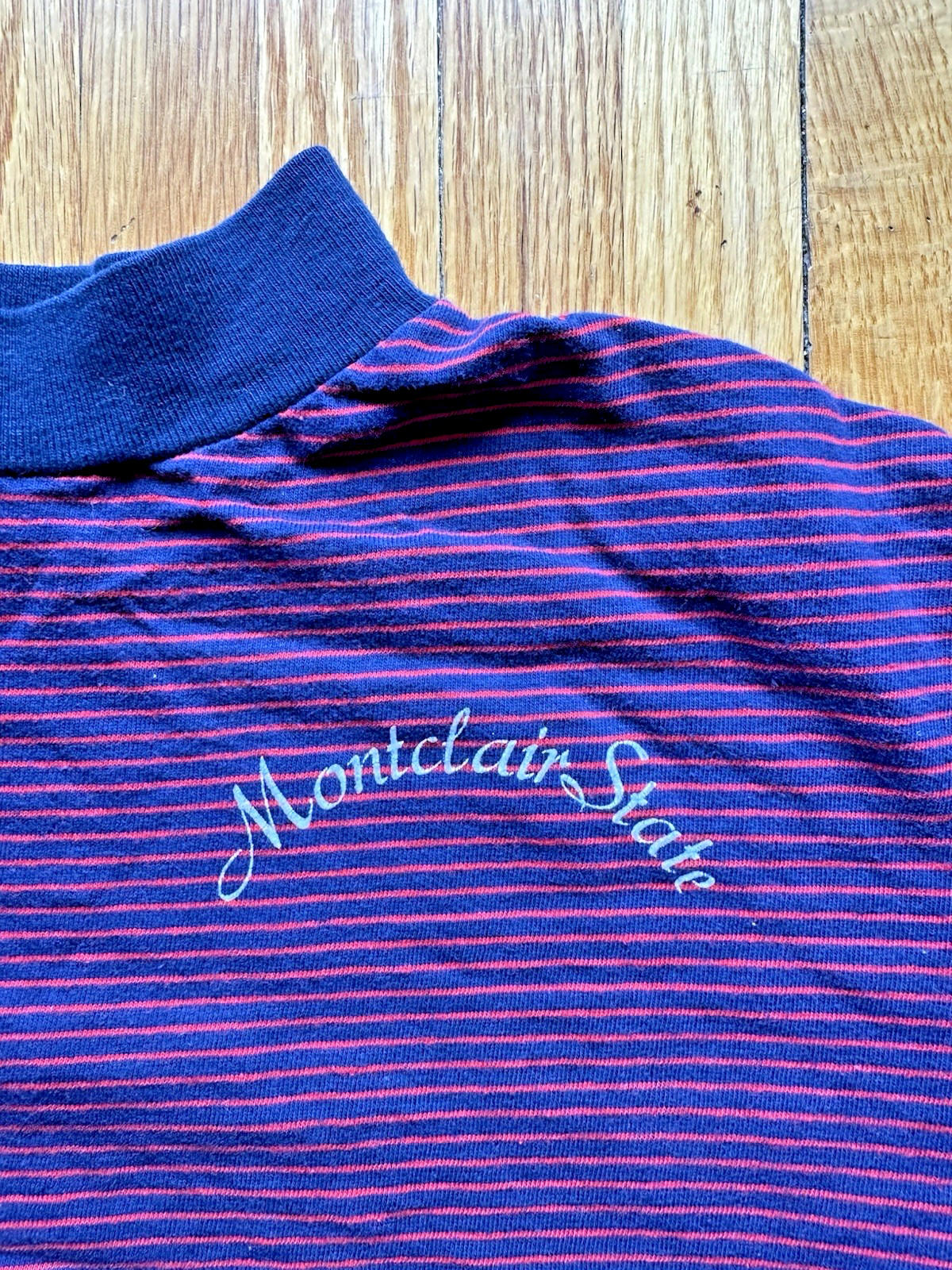 1969 CHAMPION vintage striped MONTCLAIR STATE UNIVERSITY shirt mock neck NJ