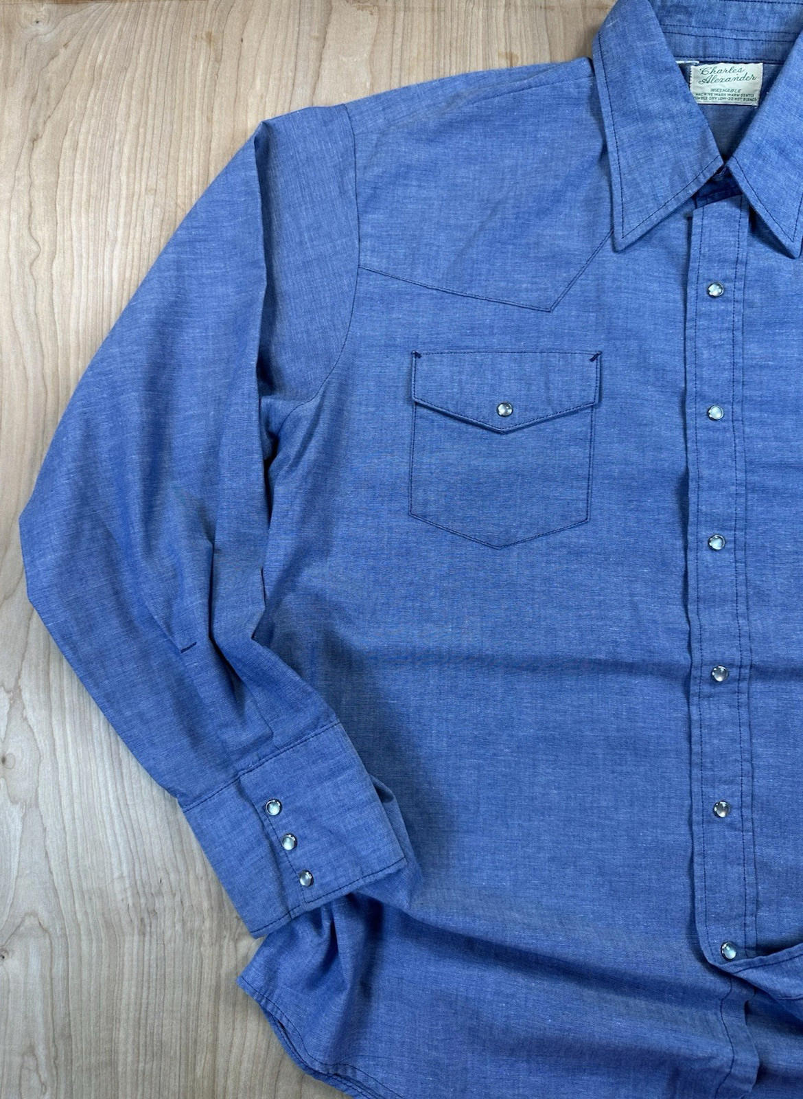 vintage 70's western PEARL SNAP chambray XXL cowboy shirt CHARLES ALEXANDER