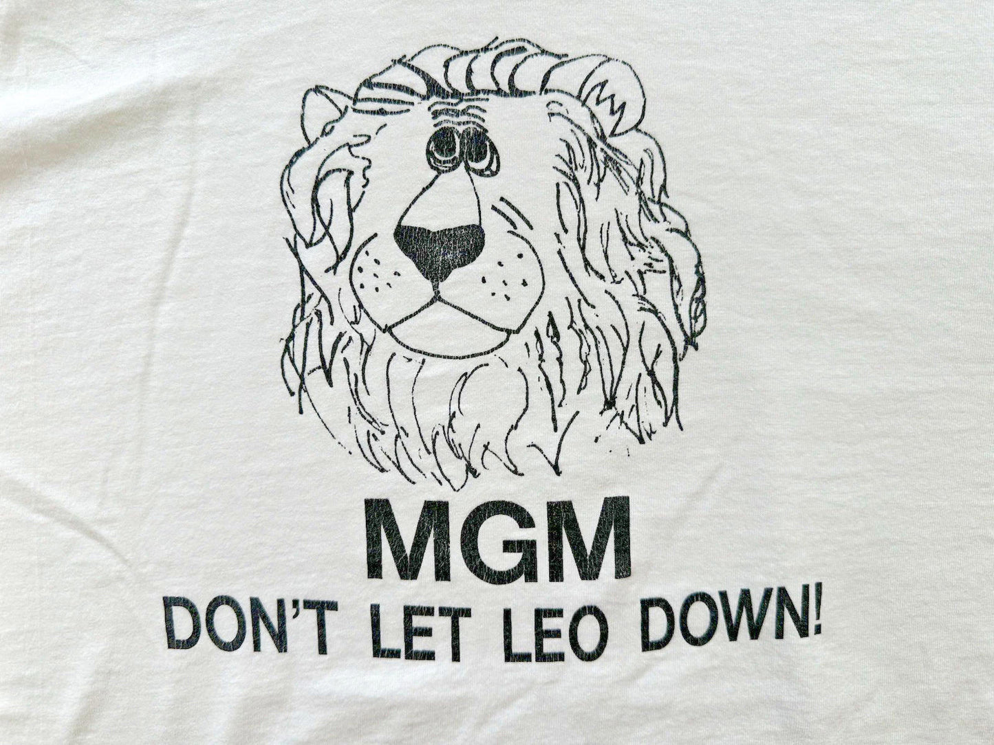 vintage 80's MGM dont let leo down T SHIRT single stitch LION L/XL white cartoon