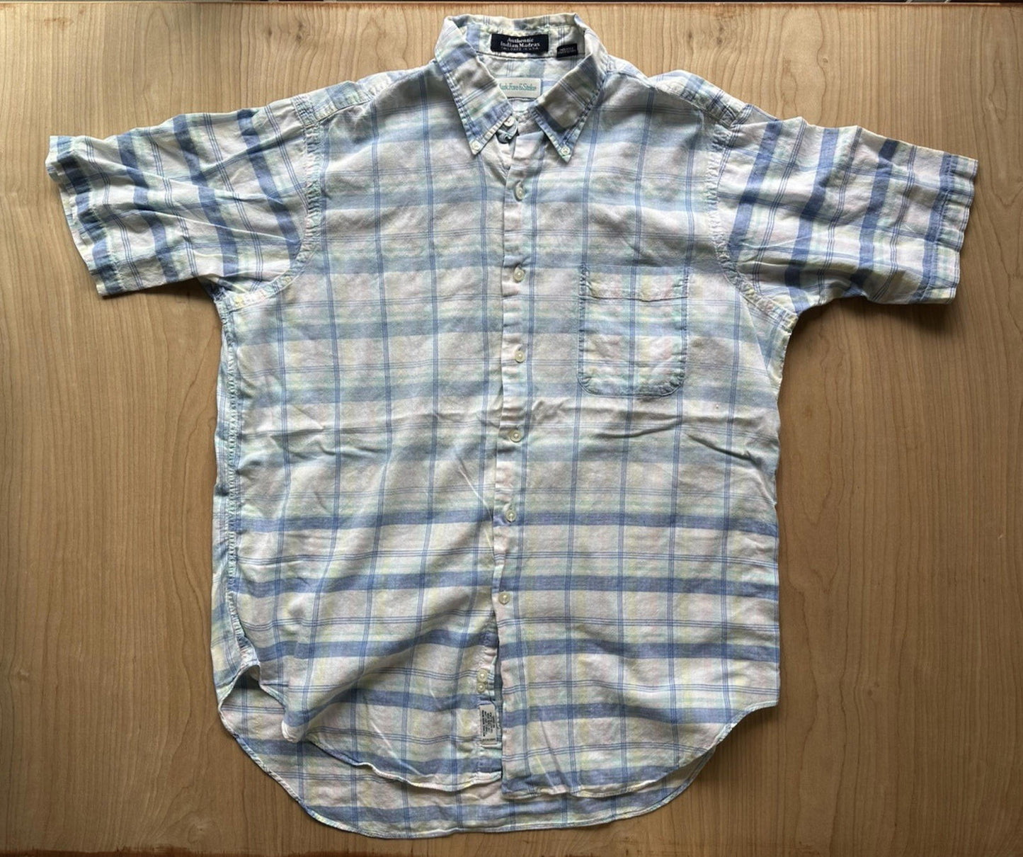 vintage 90's INDIAN MADRAS botton up SHORT SLEEVE large MARK FORE & STRIKE