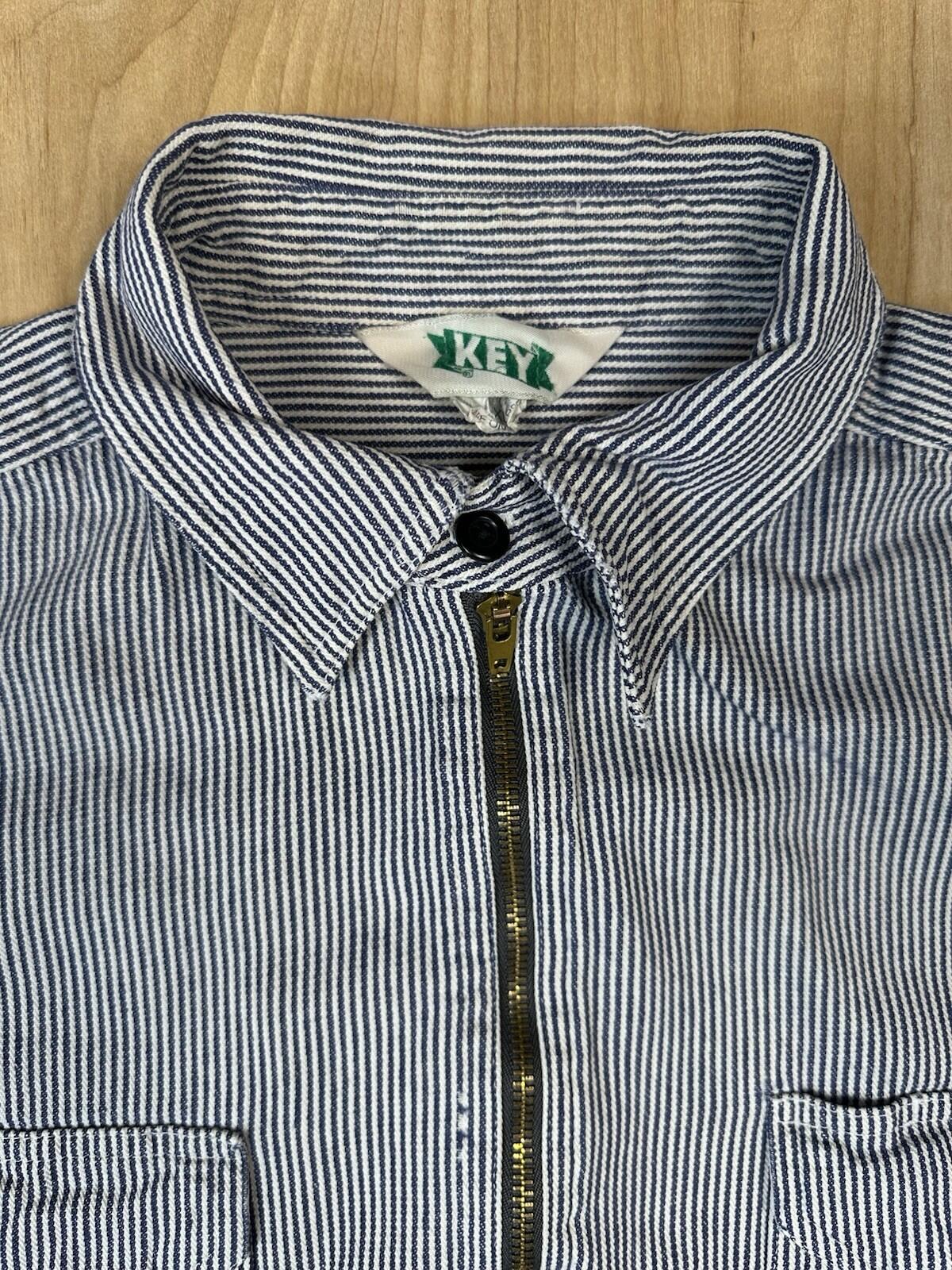 vintag 80's KEY hickory stripe logger workshirt COTTON large ZIP UP WORKWEAR
