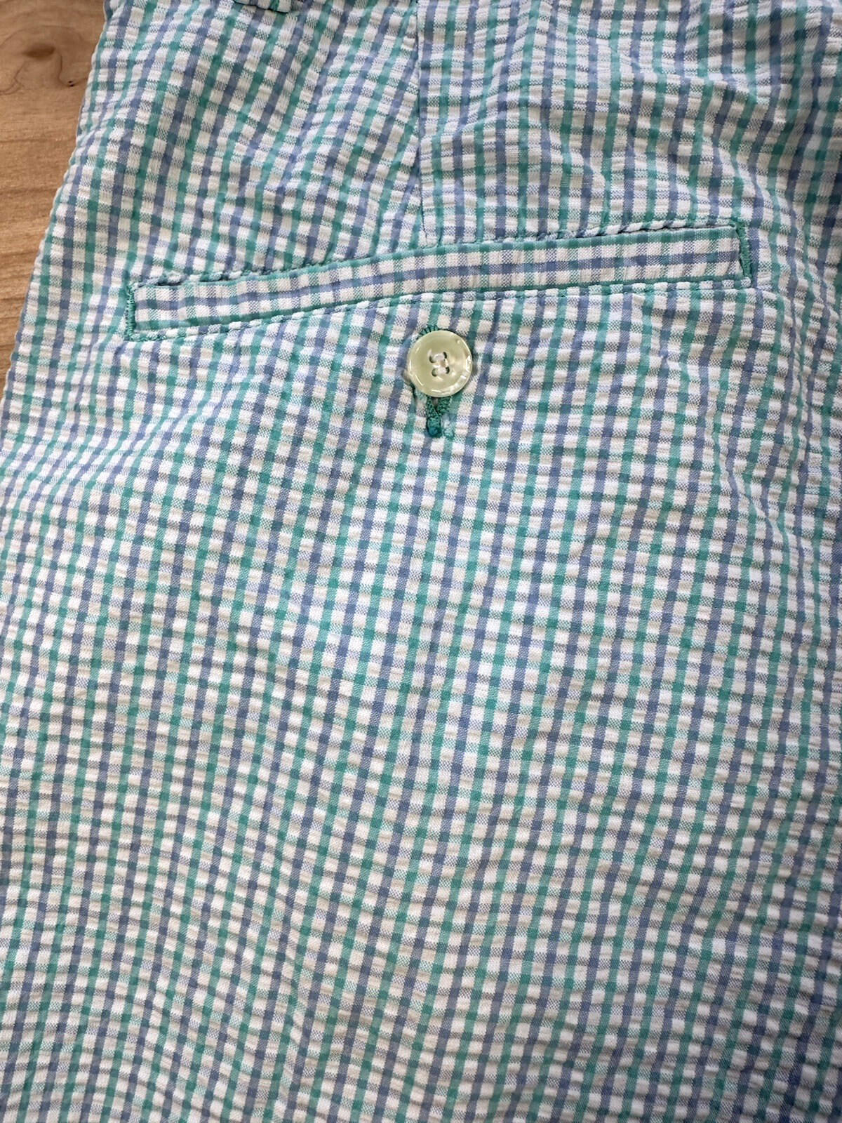 vintage 80's IZOD pleated SHORTS green and blue GINGHAM seersucker PREPPY