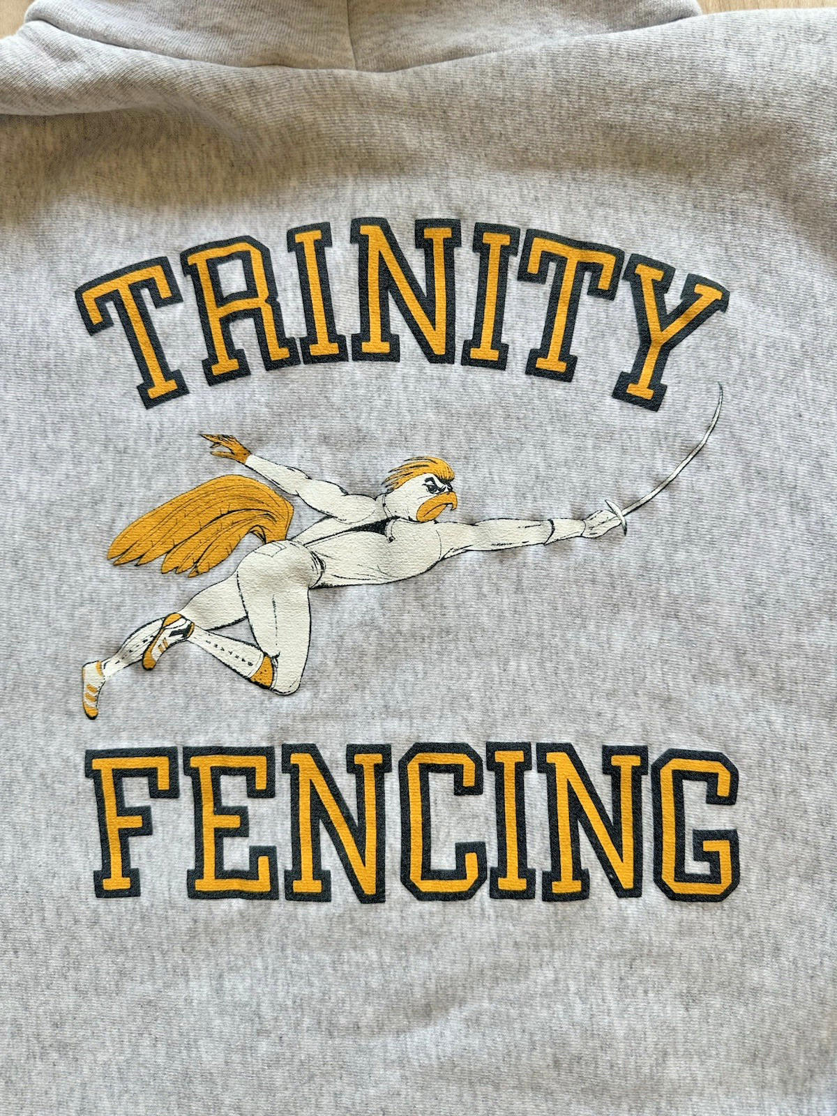 vintage 1980's TRINITY SCHOOL FENCING TEAM double lined HOODED SWEATSHIRT santee