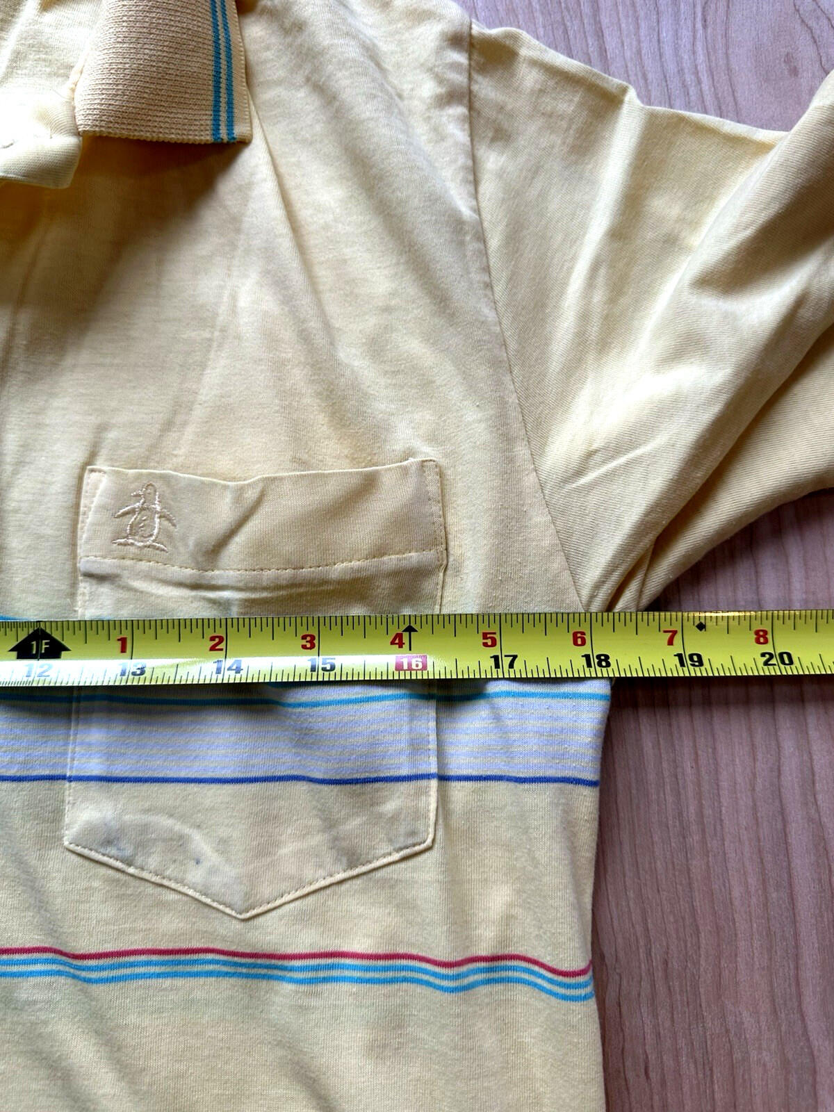 vintage PENGUINE munsingwear POLO pocket YELLOW striped prep golf indie rock