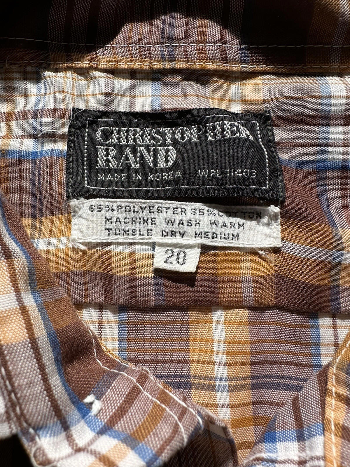 vintage 80's lightweight plaid MENS BUTTON UP western CHRISTOPHER RAND indie